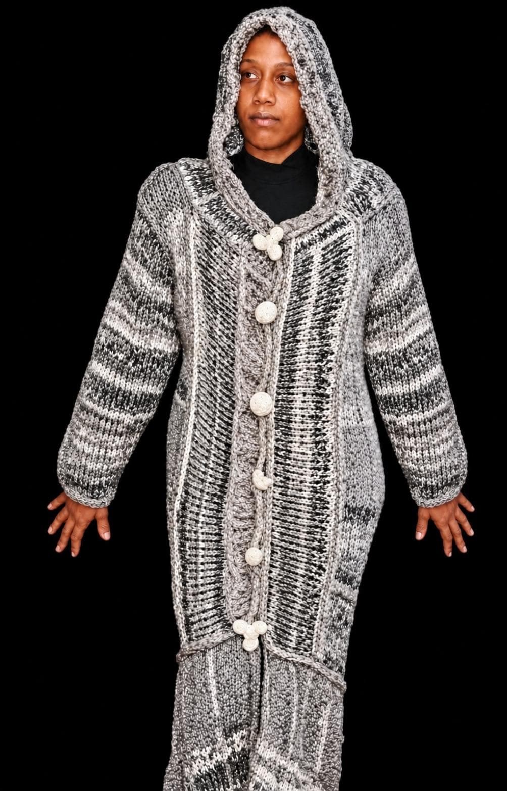 Hand Knitted Hooded Maxi Sweater Coat