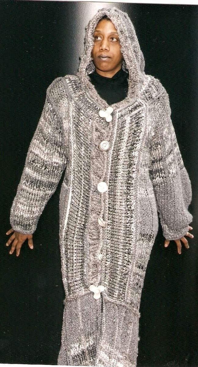 Hand Knitted Hooded Maxi Sweater Coat, view 3