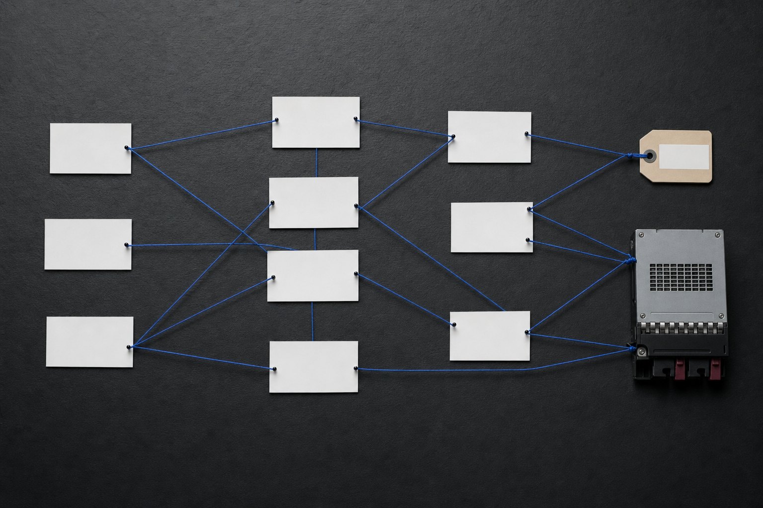 Connected cards and infrastructure asset illustrating business system dependencies
