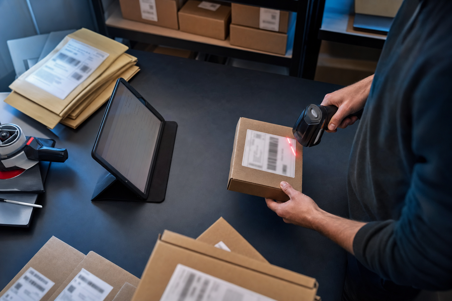 Scanning products at an organized fulfillment workstation