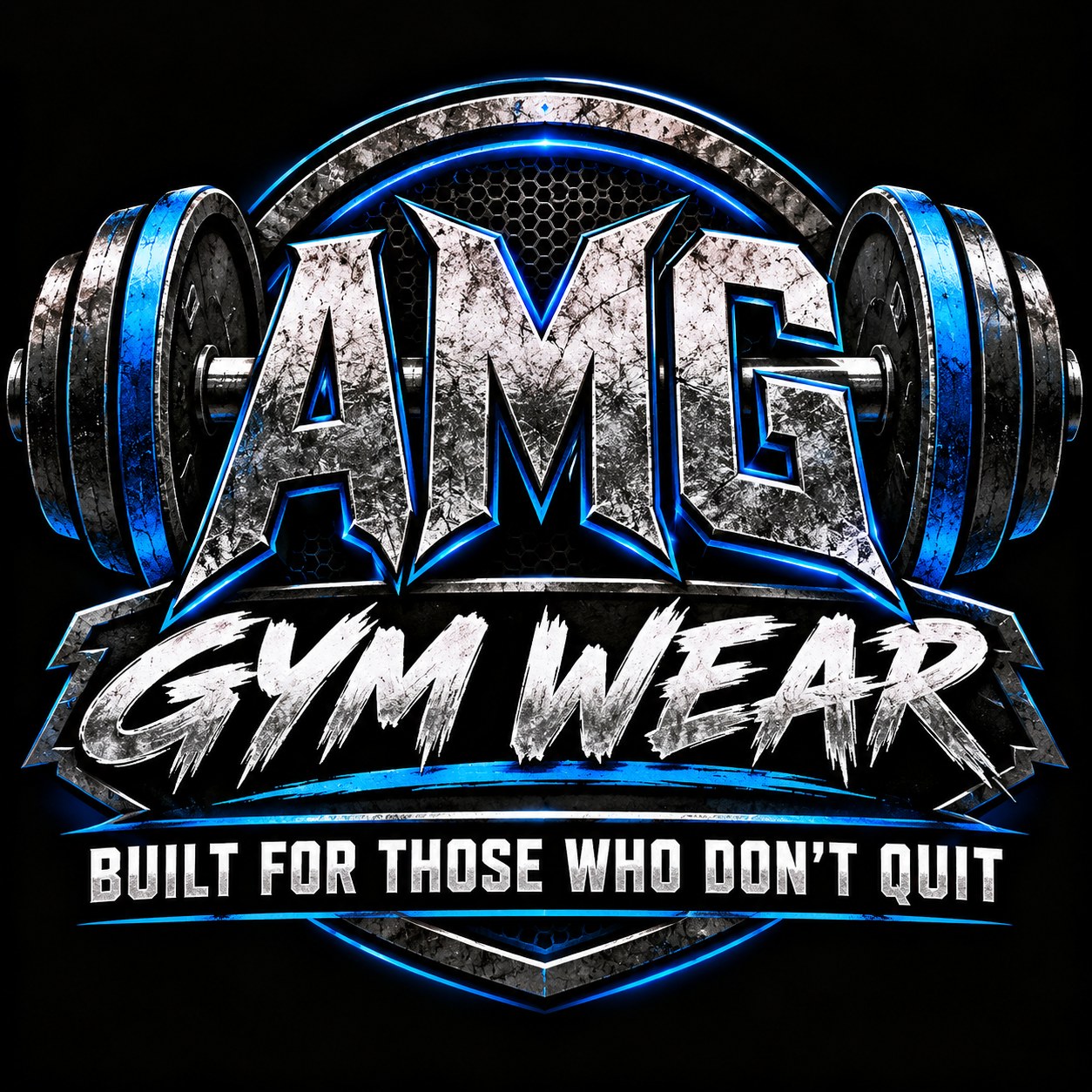 AMG GYM WEAR logo with barbell