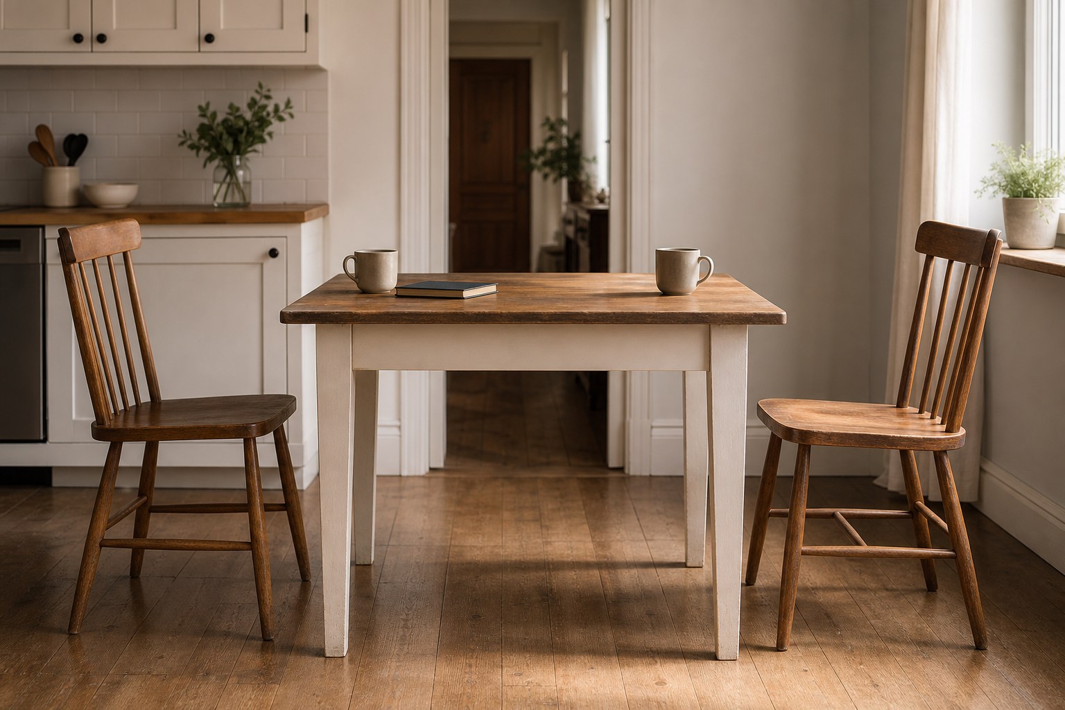 Two chairs across a kitchen table