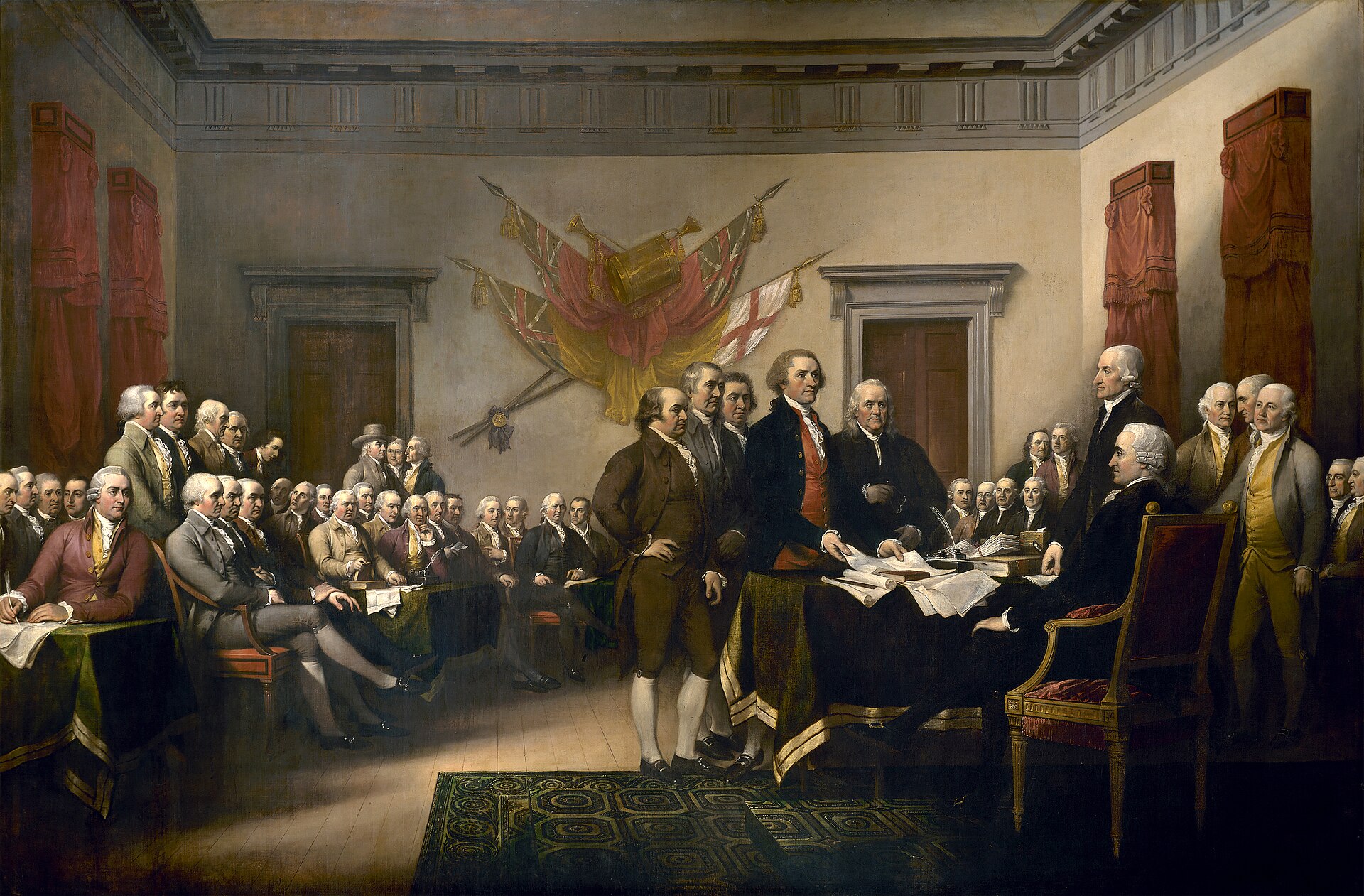 John Trumbull painting of the committee presenting a draft of the Declaration of Independence to Congress