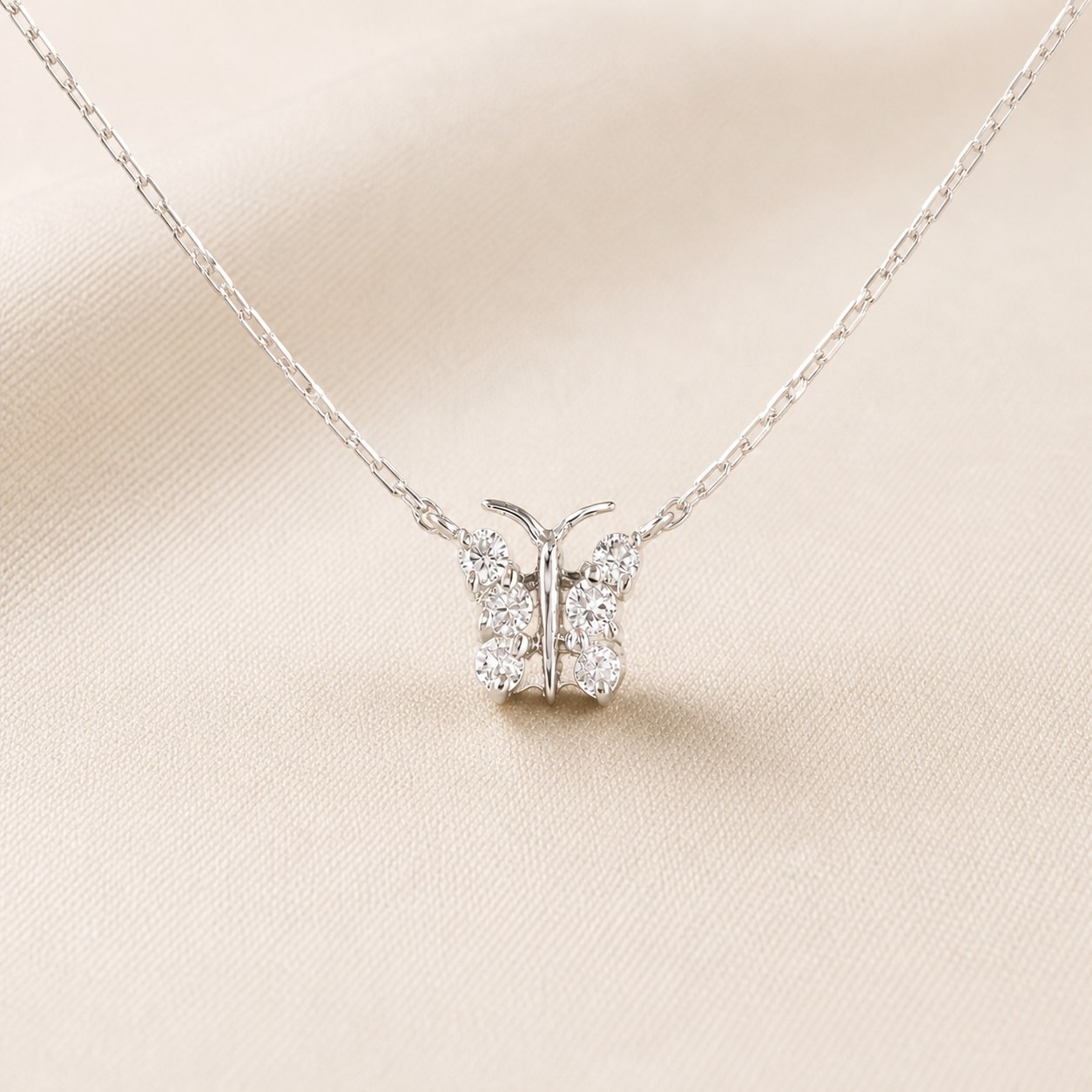 Natural diamond butterfly necklace in 14K white gold