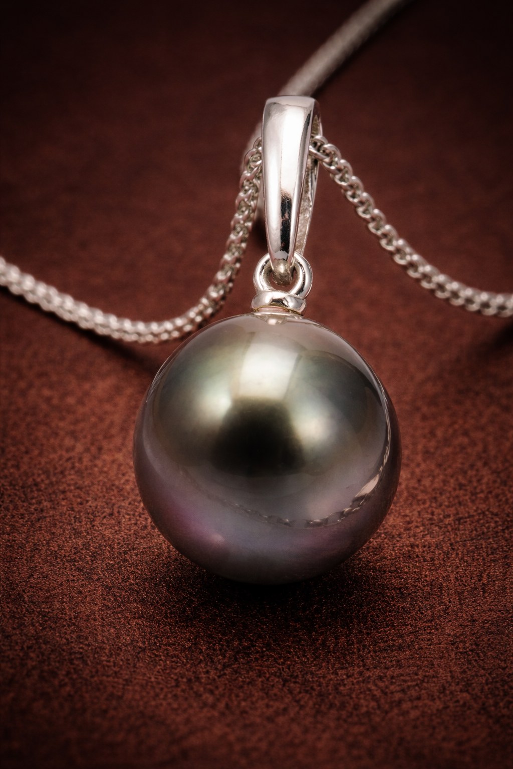 Peacock Tahitian pearl pendant necklace in 14K white gold