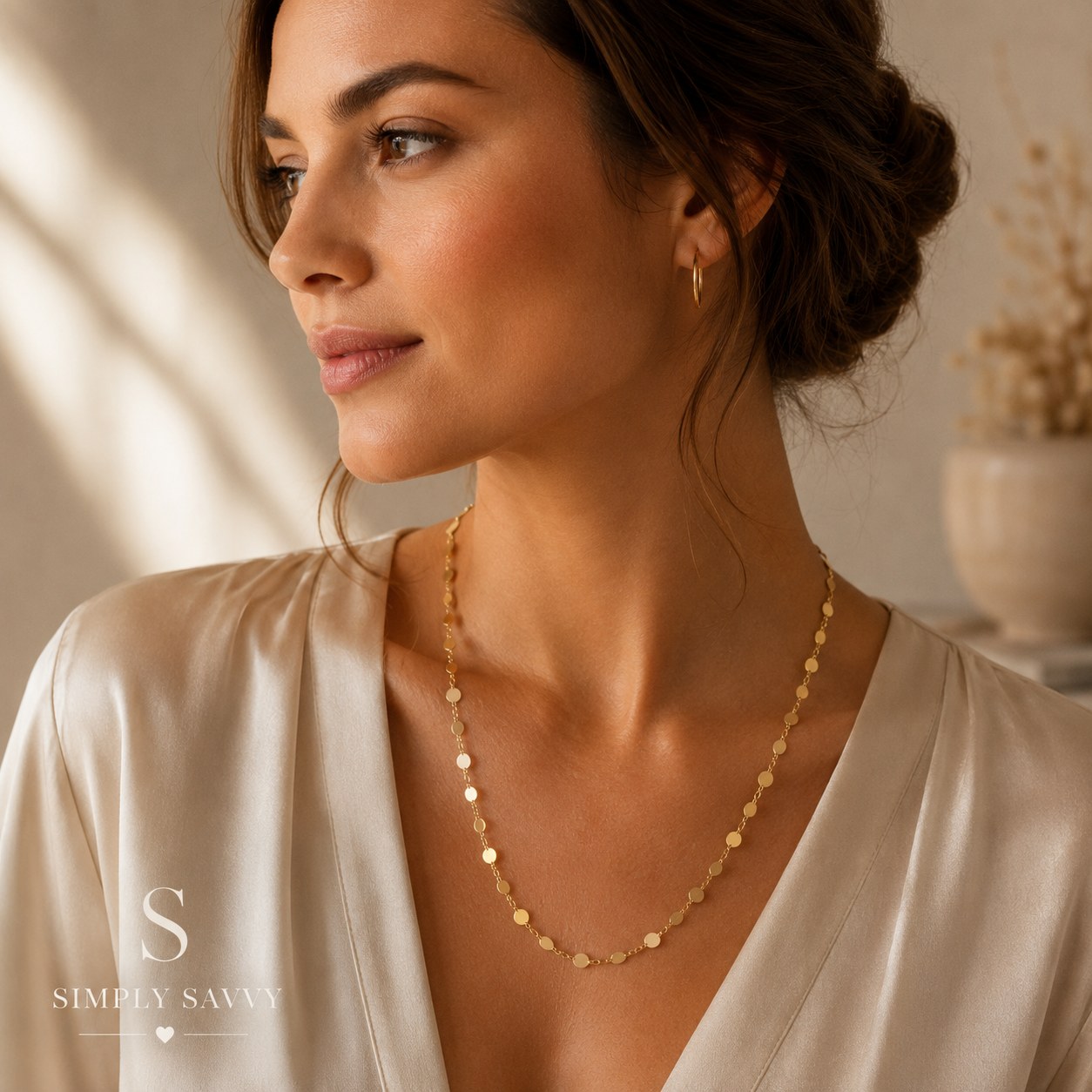 14K yellow gold polished circle station necklace