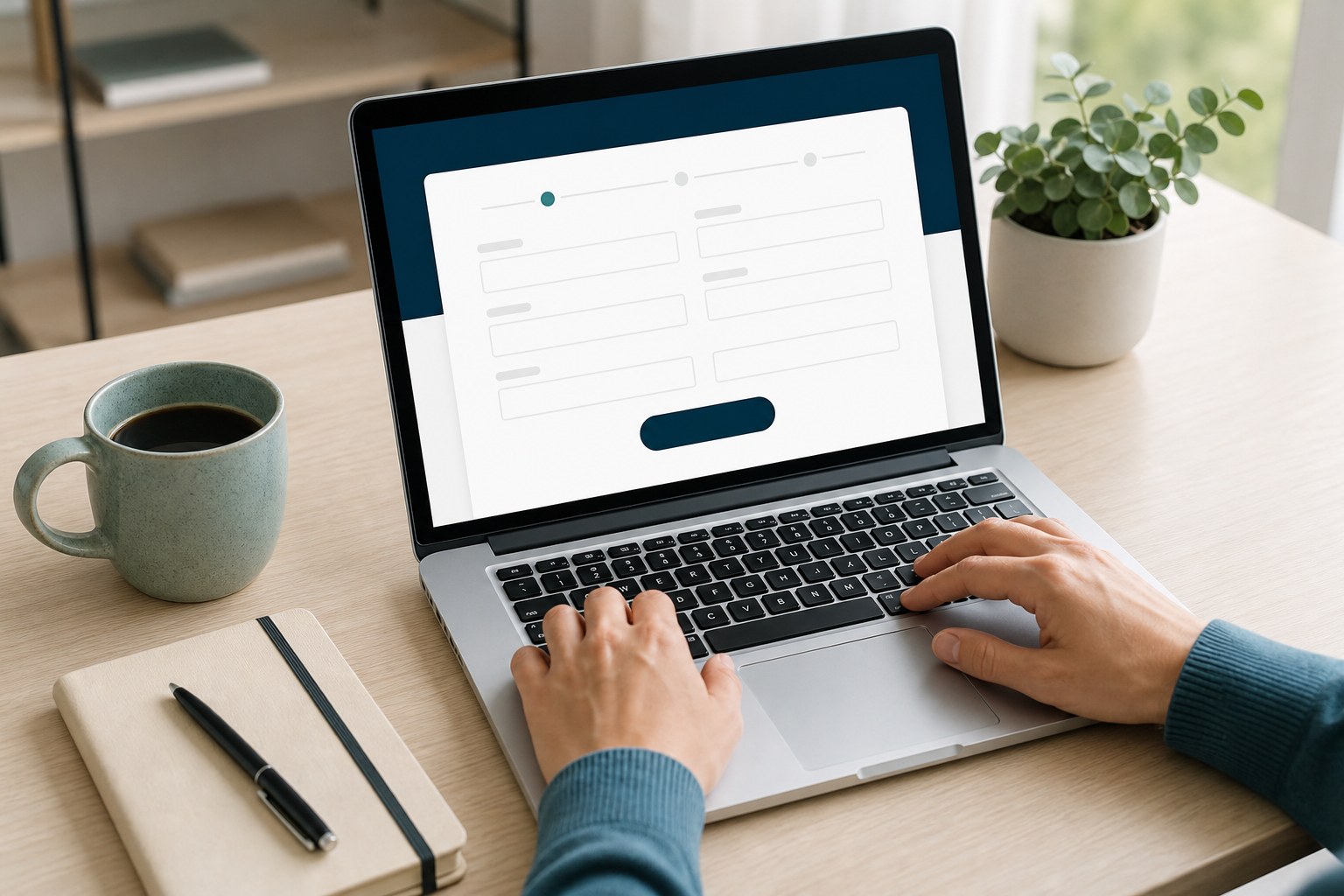 Person completing a simple online webinar registration form on a laptop
