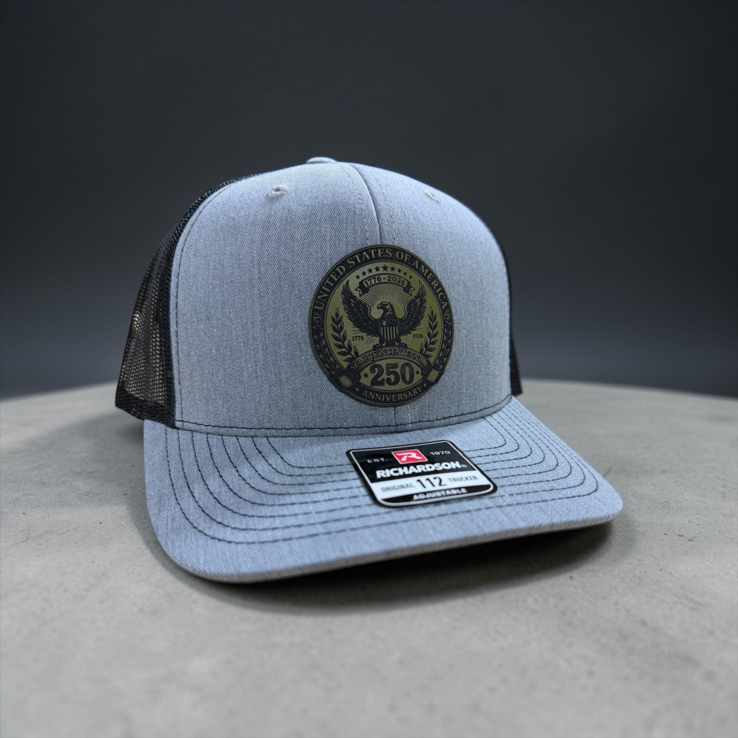 250th Anniversary USA Leather Patch Hat, Patriotic Cap