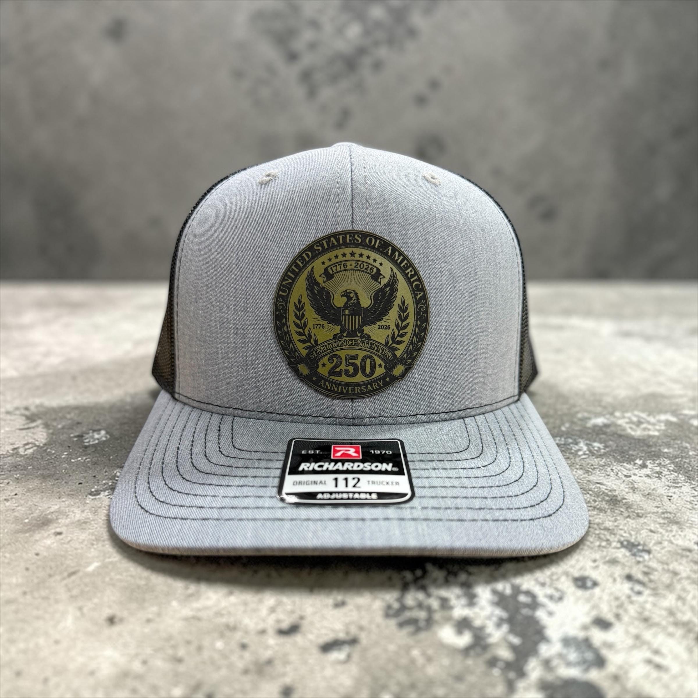 250th Anniversary USA Leather Patch Hat, Patriotic Cap
