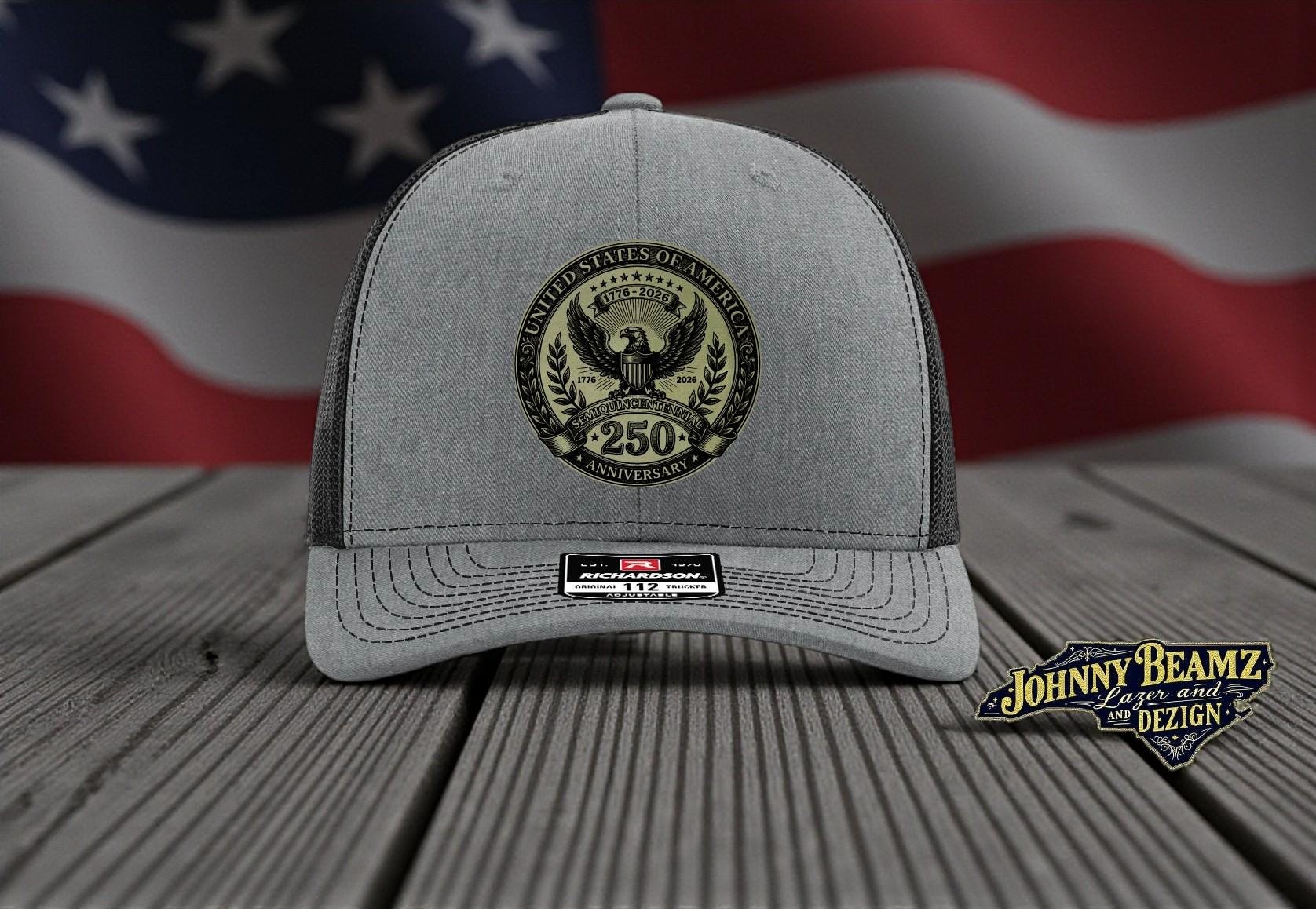 250th Anniversary USA Leather Patch Hat, Patriotic Cap