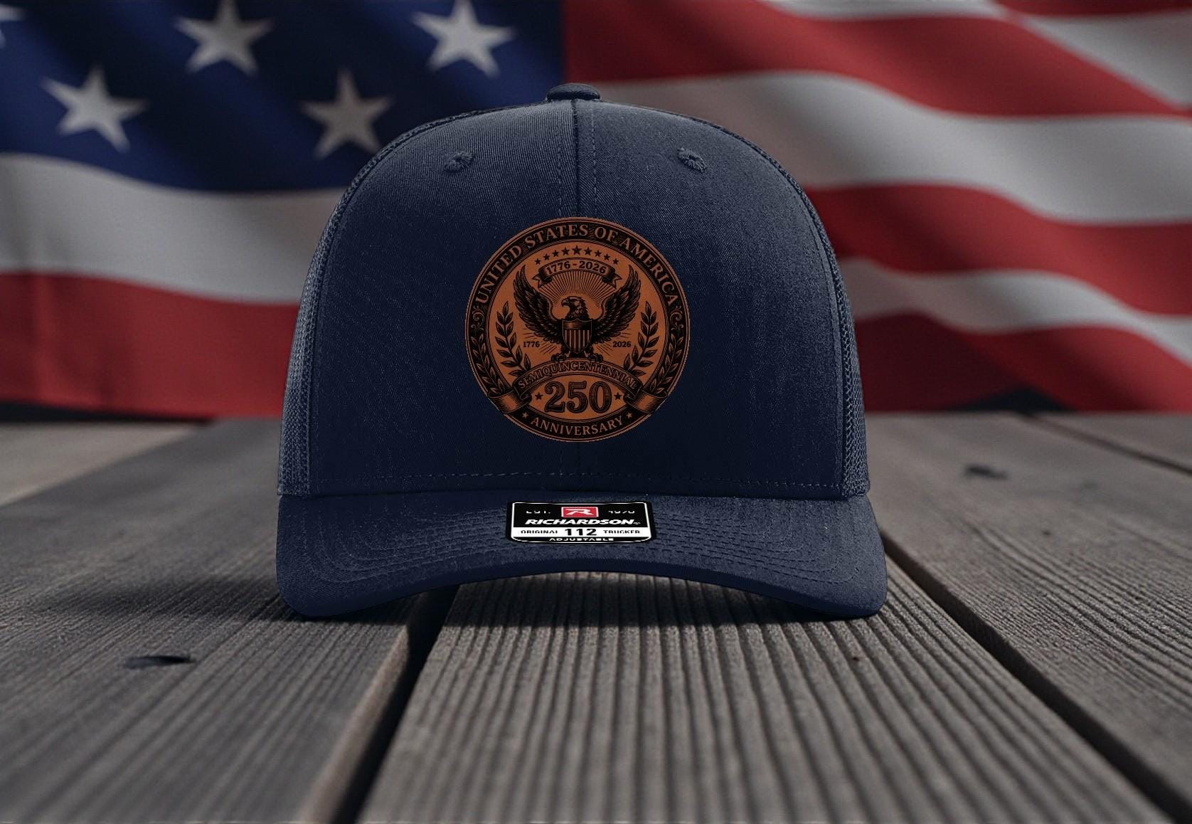 250th Anniversary USA Leather Patch Hat, Patriotic Cap