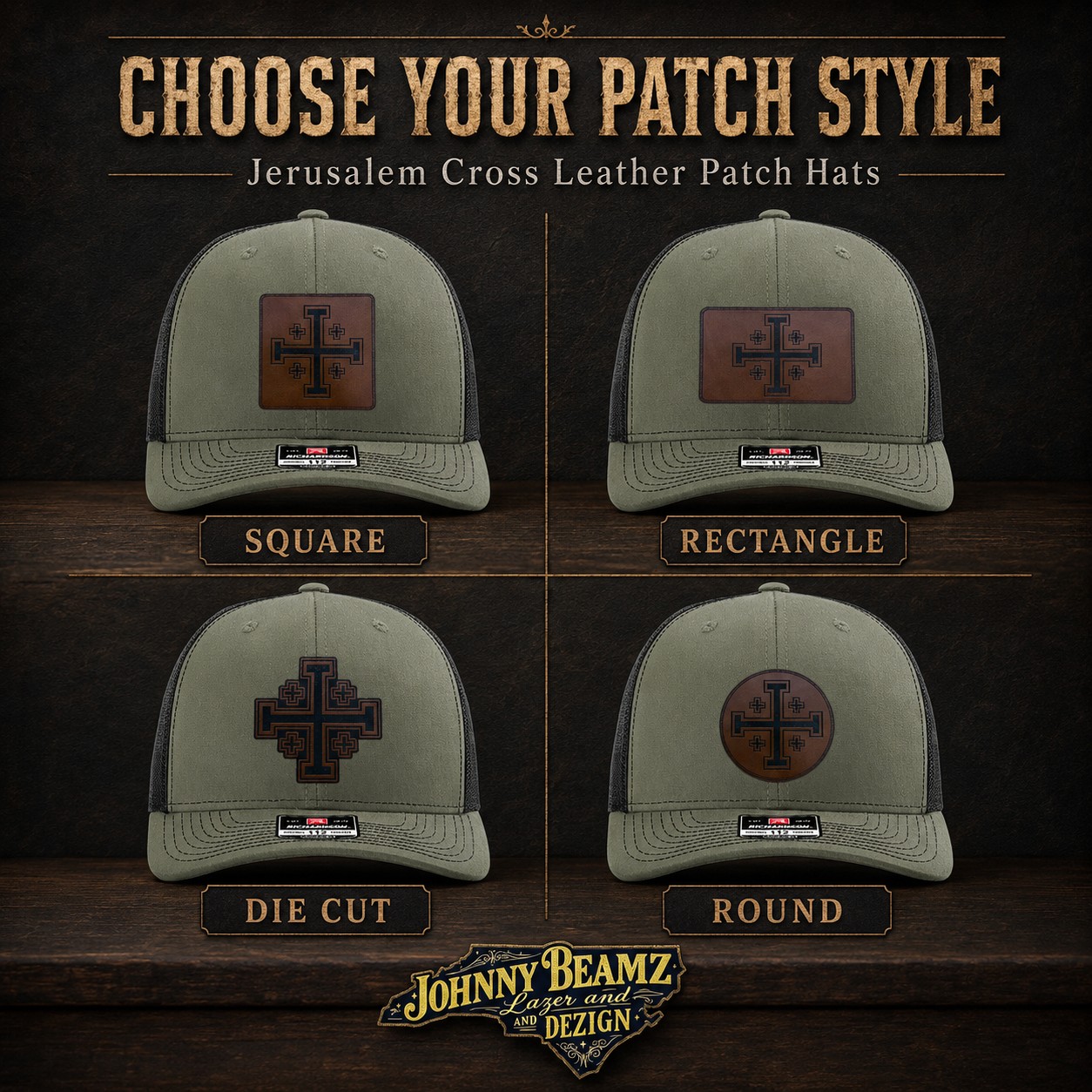 Jerusalem Cross Leather Patch Hat, Christian Trucker Cap, Fivefold Cross Faith Gift for Men