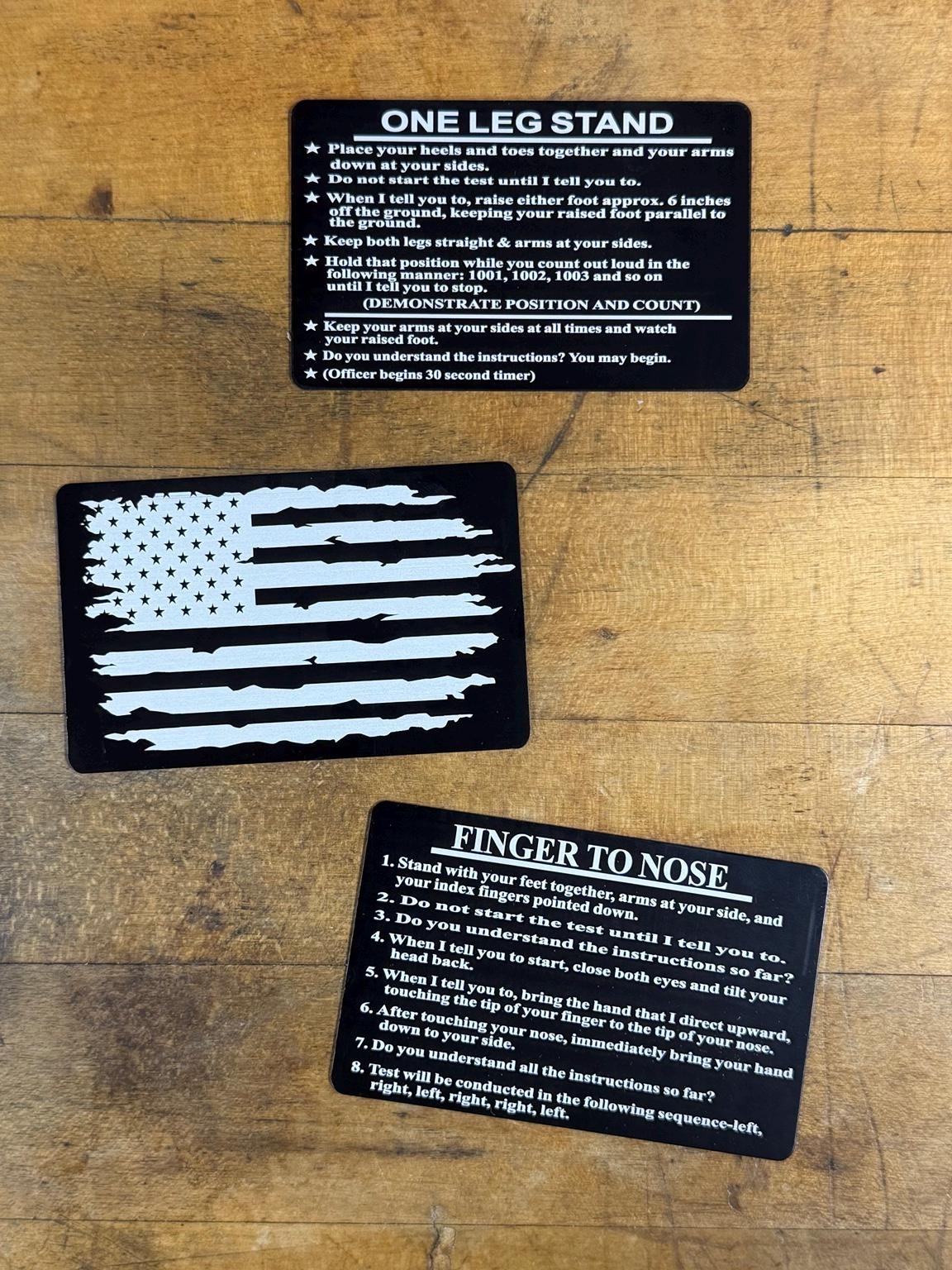 SFST Metal Reference Cards for Law Enforcement | Standardized Field Sobriety Testing Cards | Finger to Nose | Walk & Turn | One Leg Stand