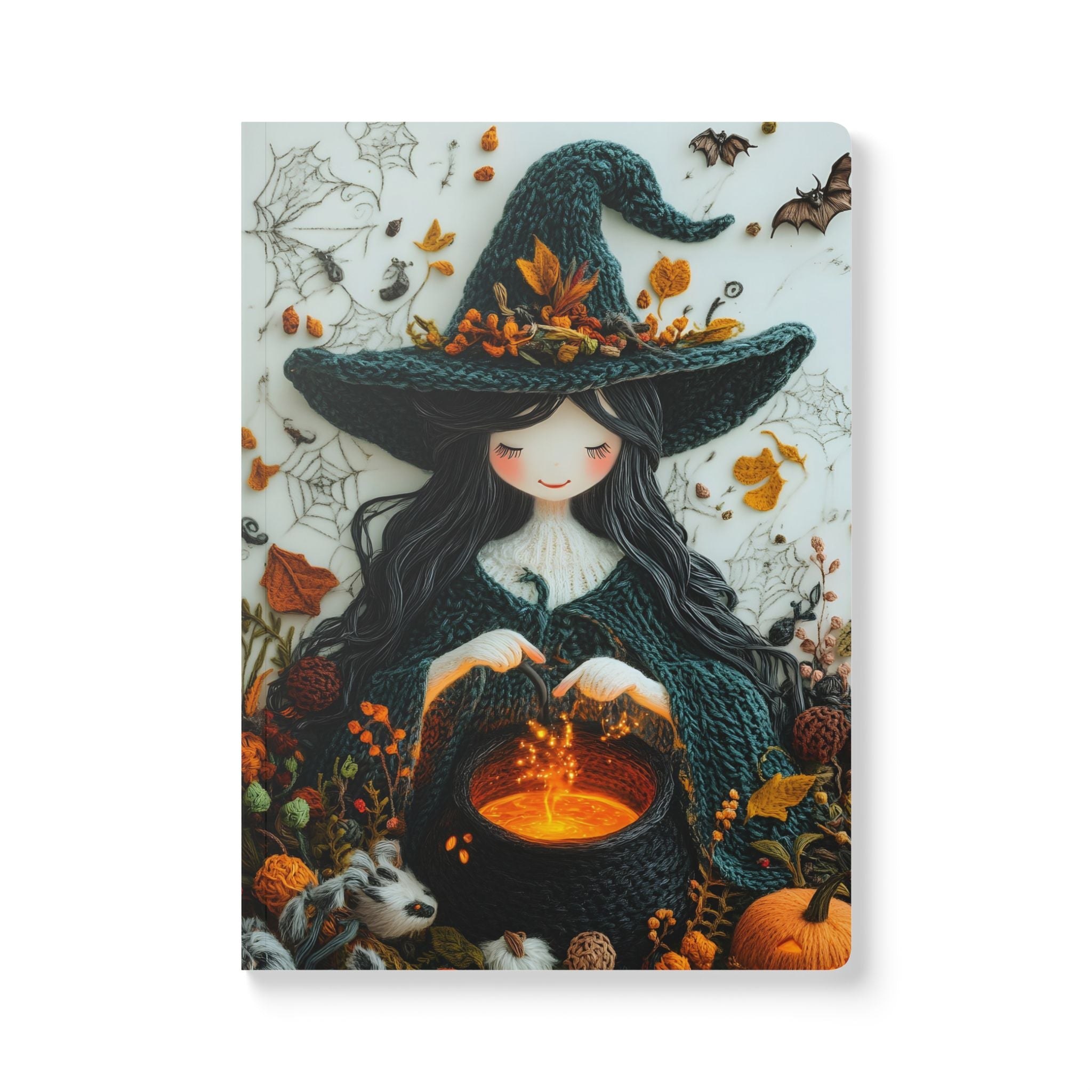 Autumn Witch Softcover Journal - Cute Ghost & Knit Pumpkin Fall Notebook