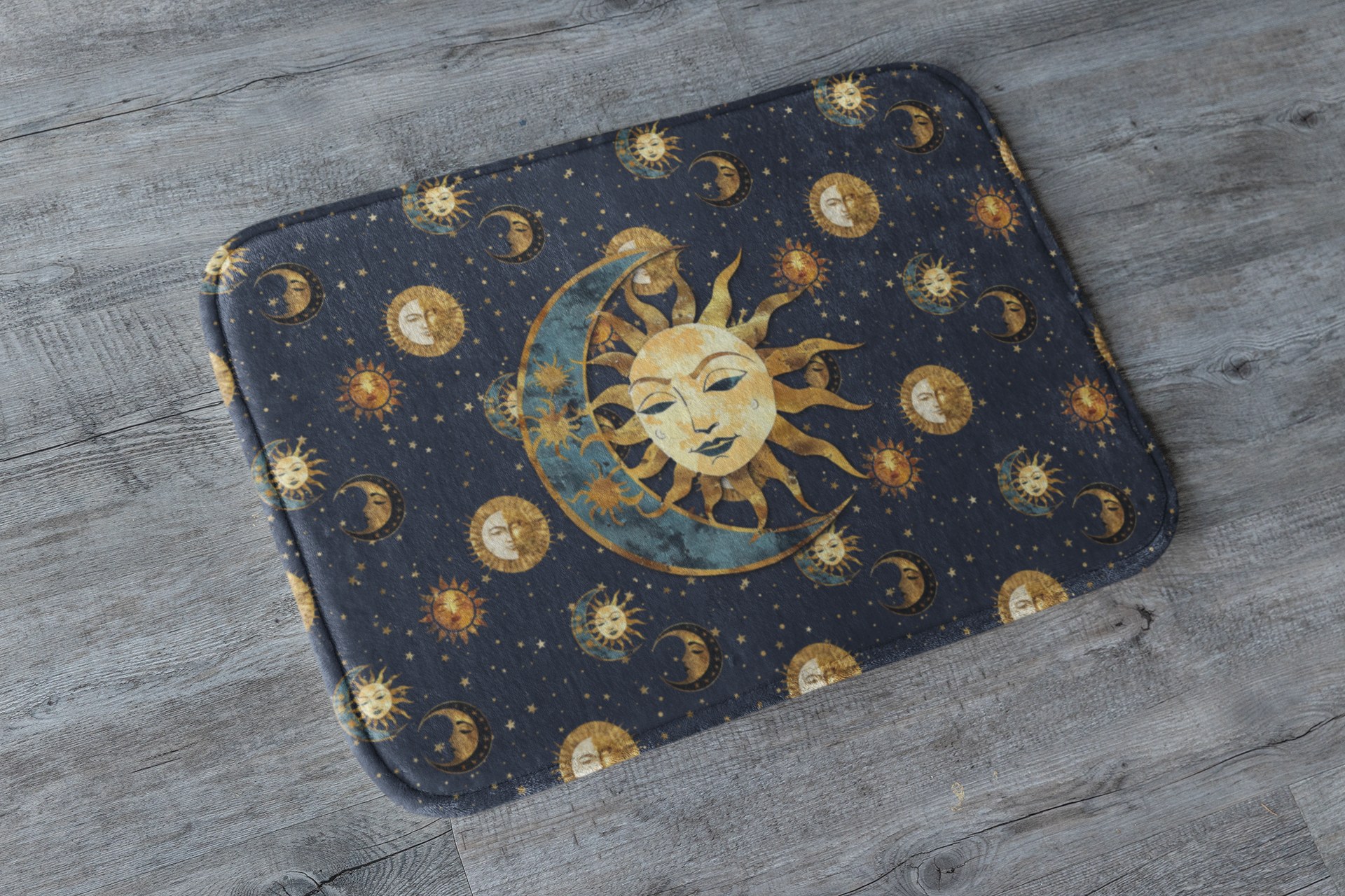 Celestial Sun & Moon Washable Rug Astrology Floor Door Mat