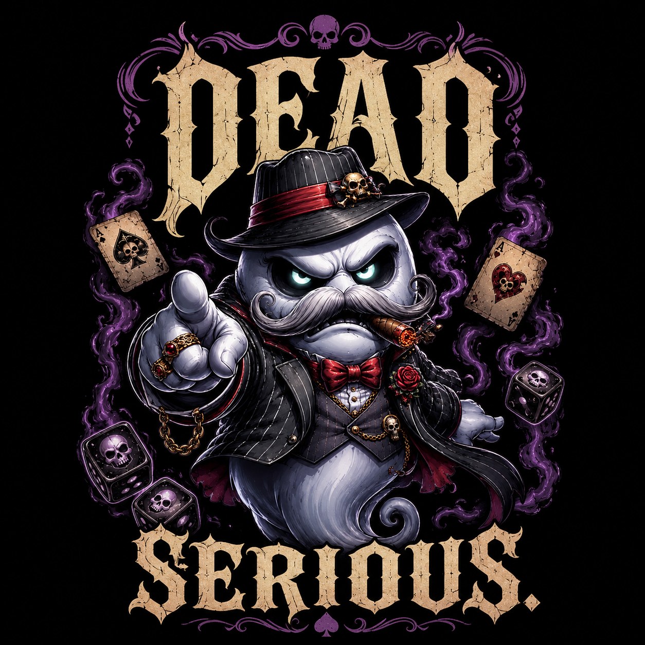 Dead Serious Mobster Ghost Tee - Gothic Holiday Horror T-Shirt