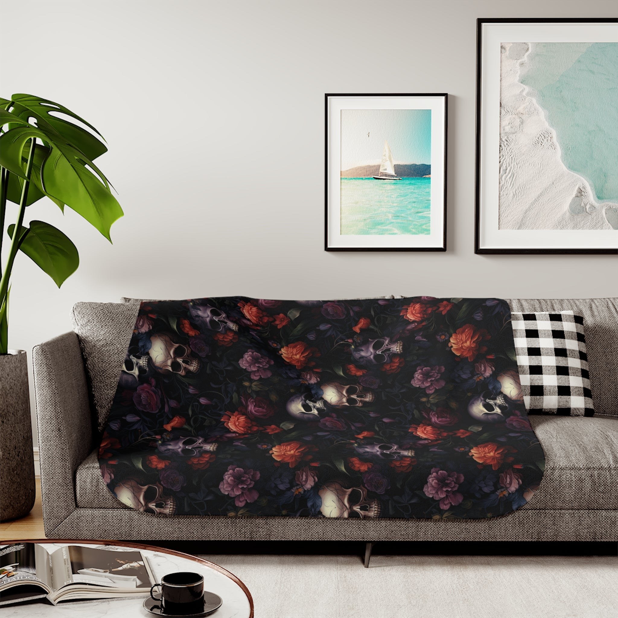 Gothic floral skull blanket