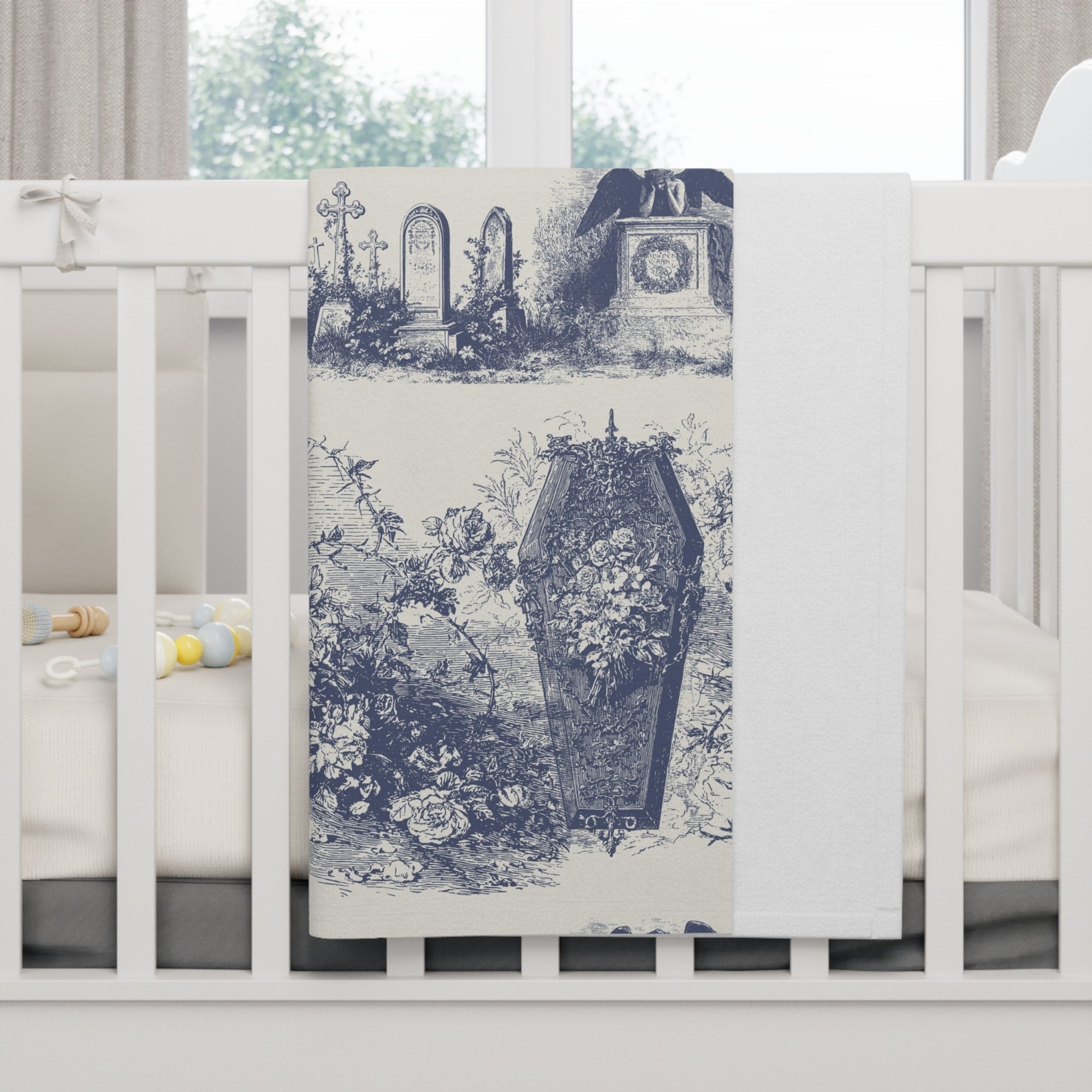 Gothic Toile Baby Blanket Skeleton & Coffin Vintage Fleece