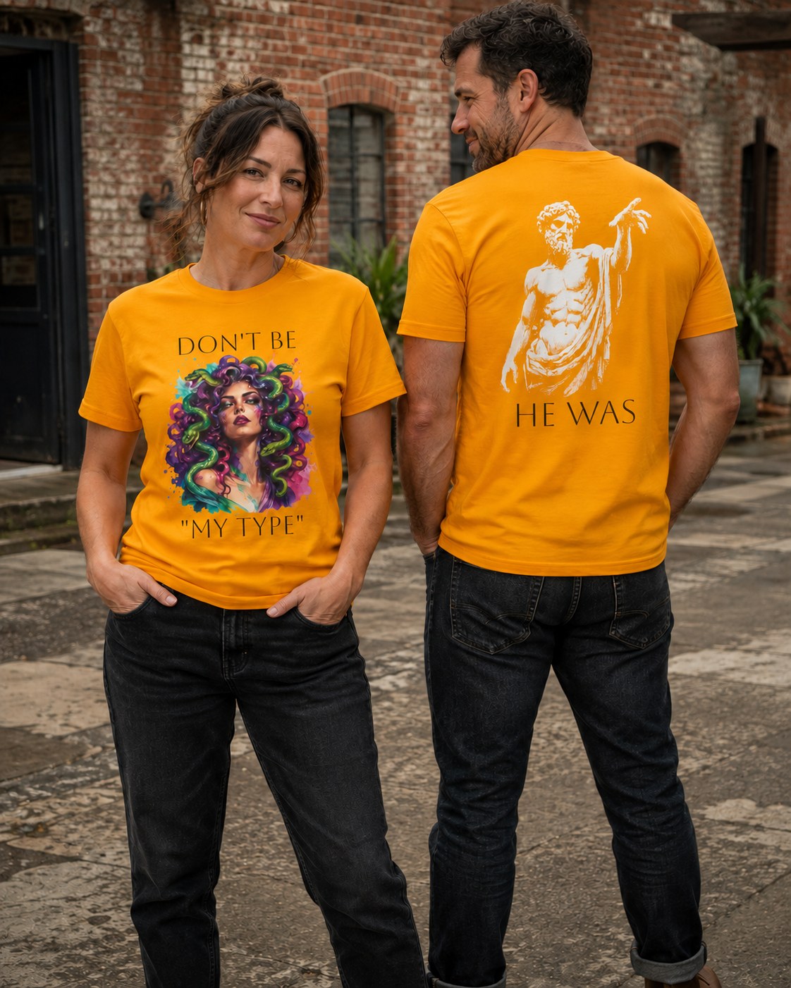 Medusa "Don't Be My Type" Graphic Tee - Mythical Snake Hair Portrait