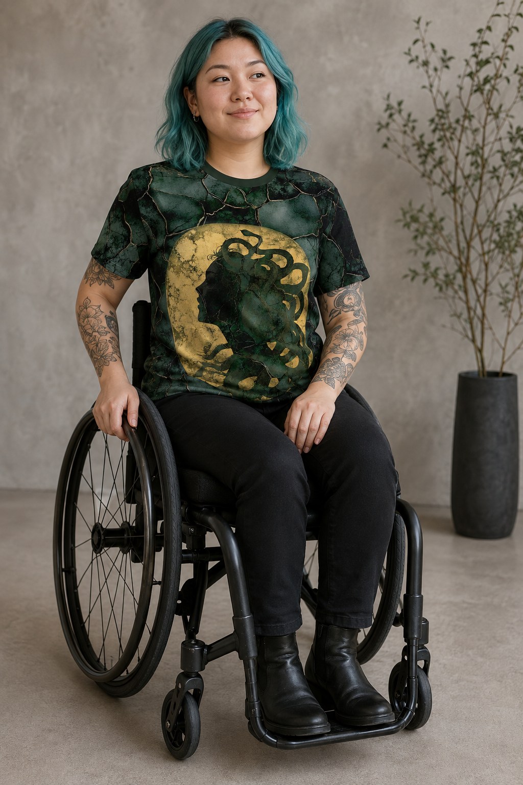 Medusa Marble Graphic Tee - Mythic Stone Green All-Over Print