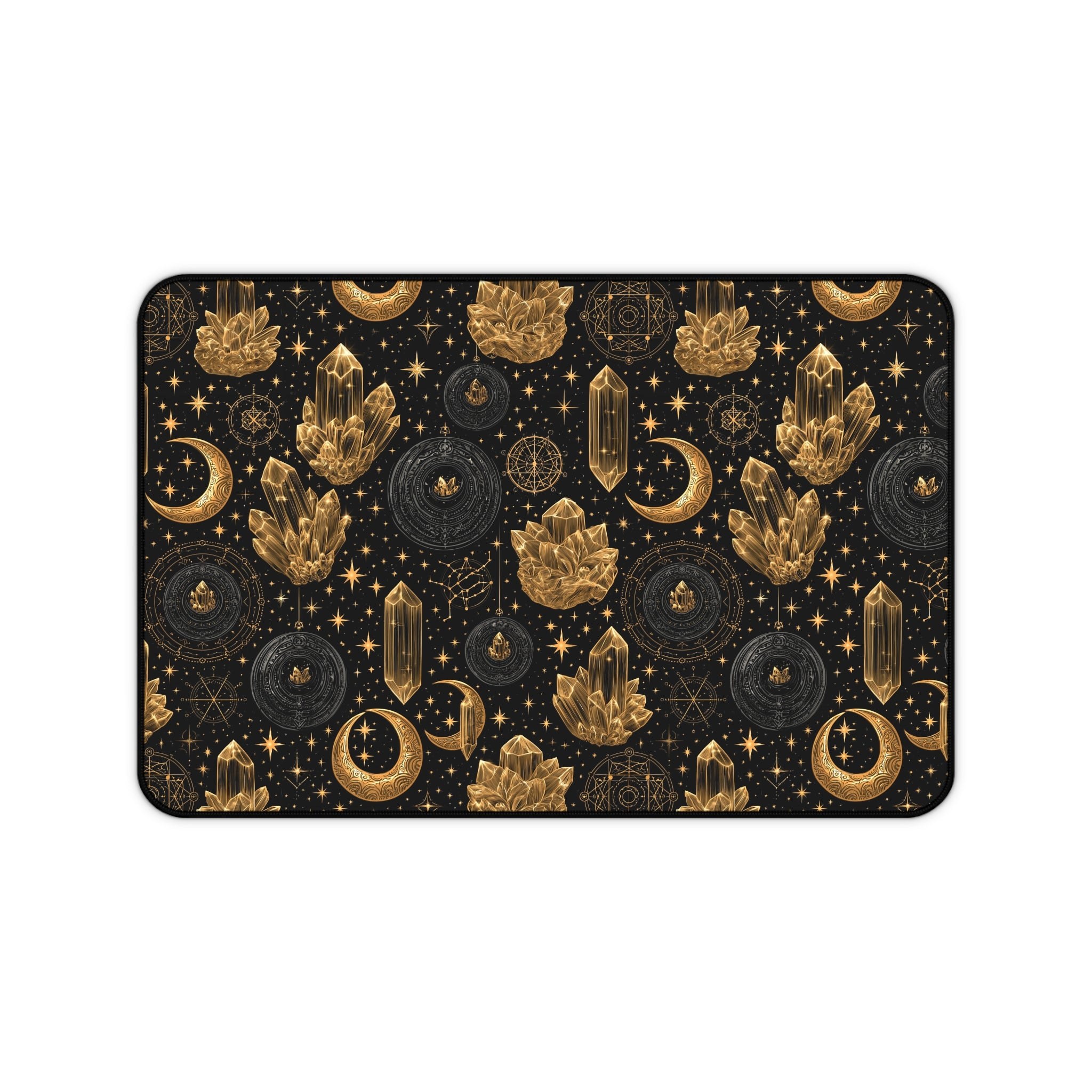 Mystic Gold Moon & Stars Crystals Desk Mat Gaming Work