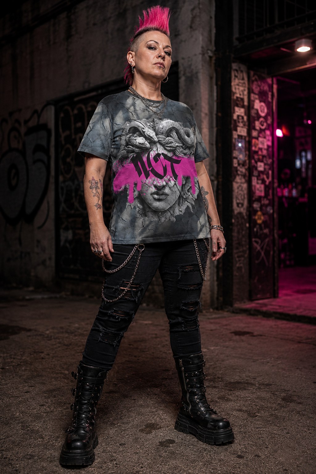 Noncompliant Medusa Punk Graphic Tee Pink Slash