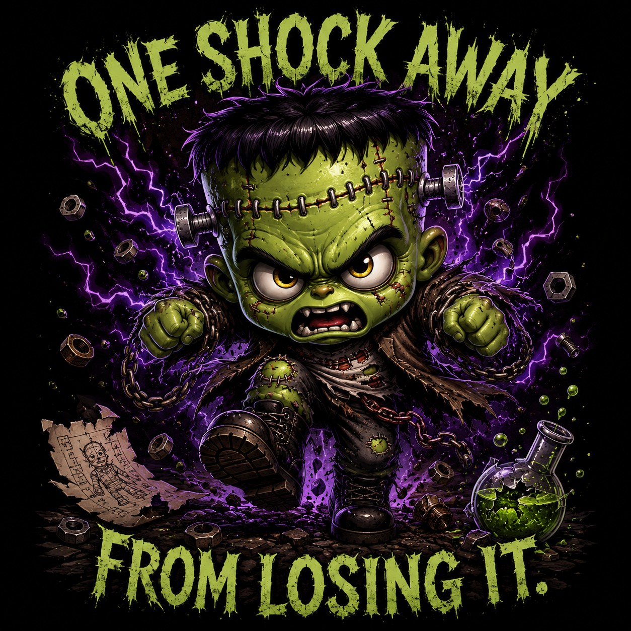 One Shock Away From Losing It Frankenstein Tee