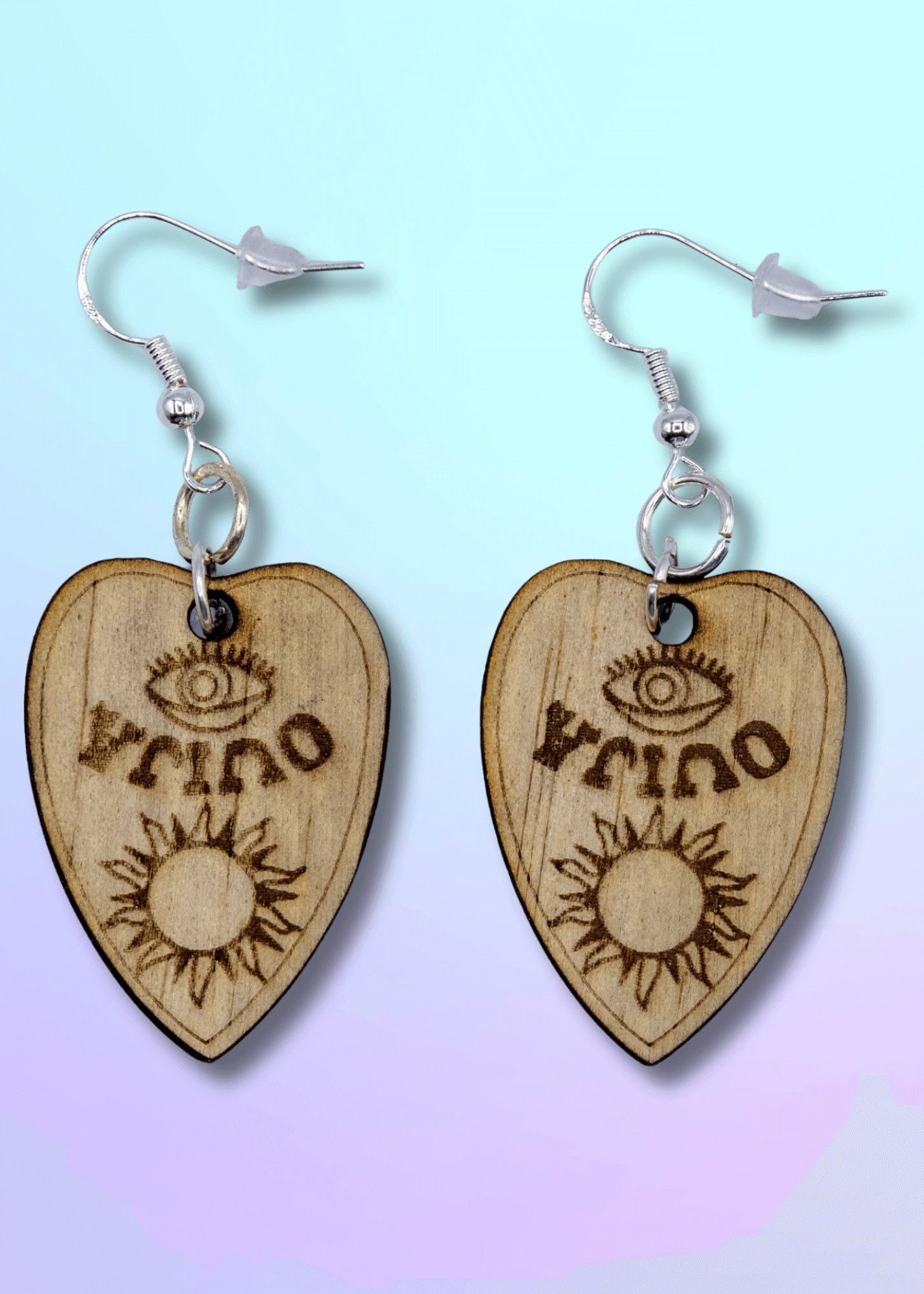 Ouija Planchette Dangling Wooden Earrings