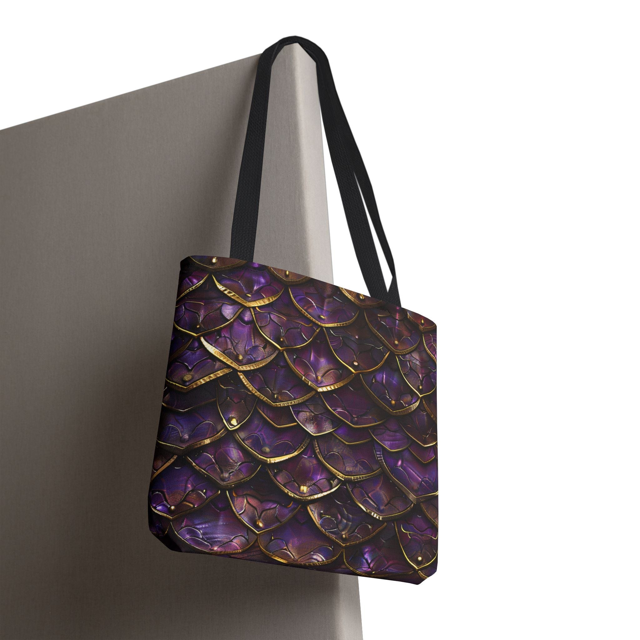 Purple Gold Dragon Mermaid Scale Tote Bag