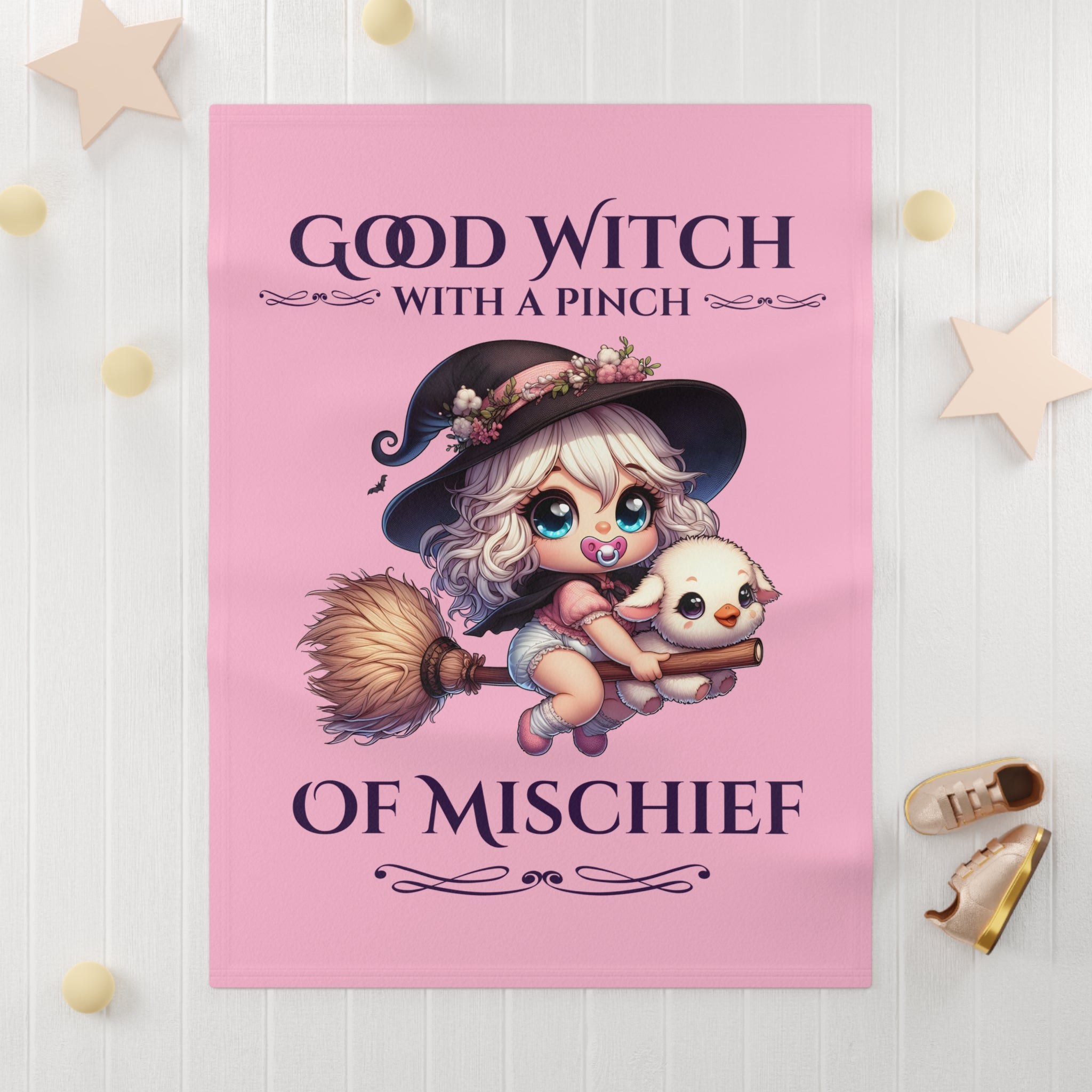 Soft Fleece Baby Blanket "Good Witch with a pinch of Mischief"