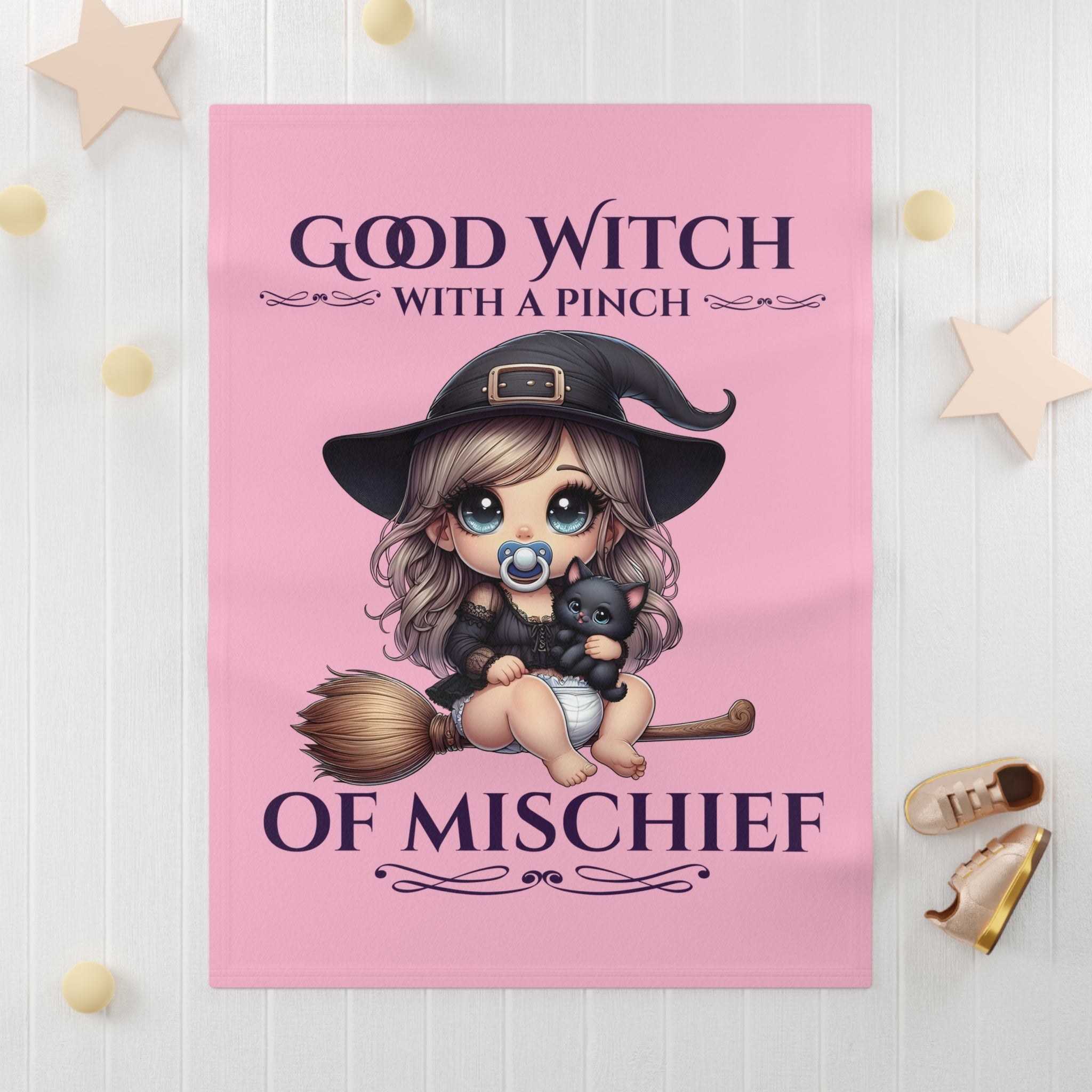 Soft Fleece Baby Blanket "Good Witch with a pinch of Mischief"