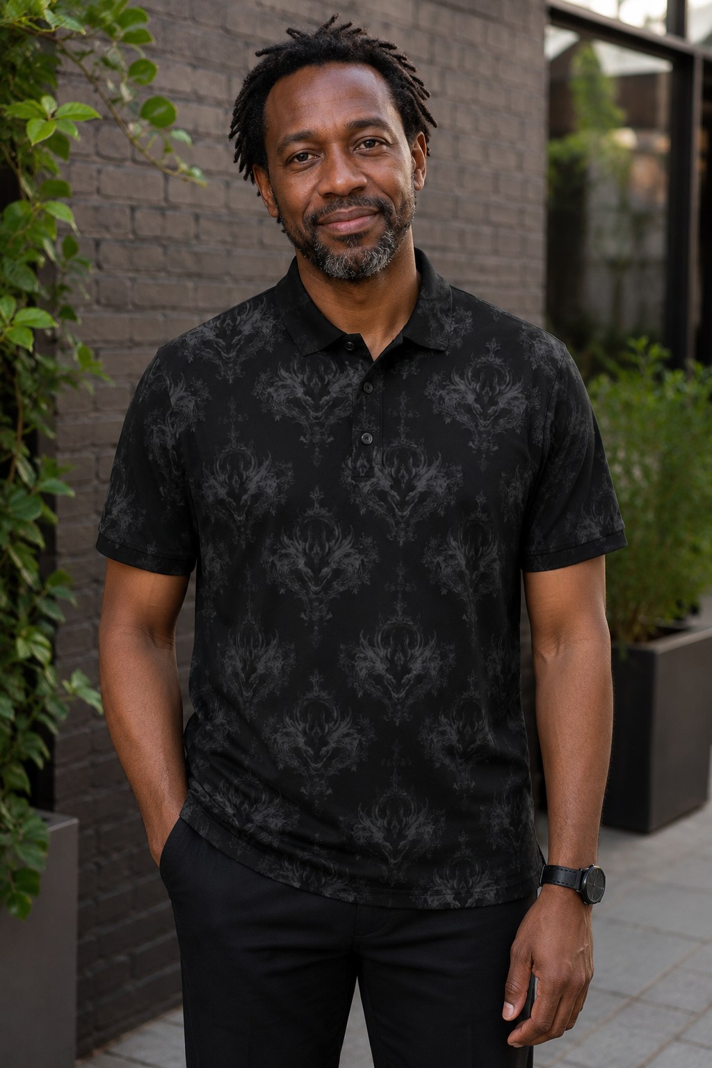 Subtle Dark Dragon Head Goth Polo Alternative Dress Shirt