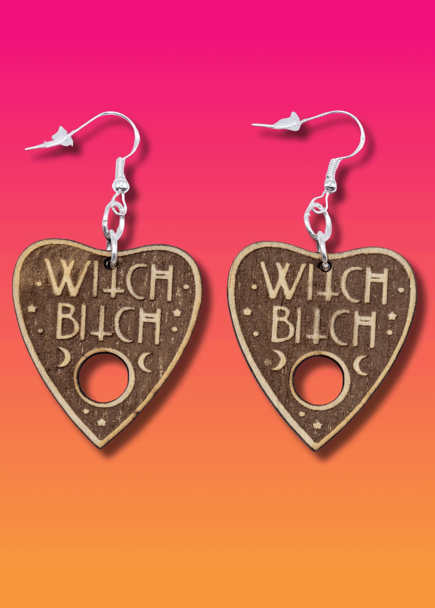 Witch Bitch Planchette Wooden Earrings