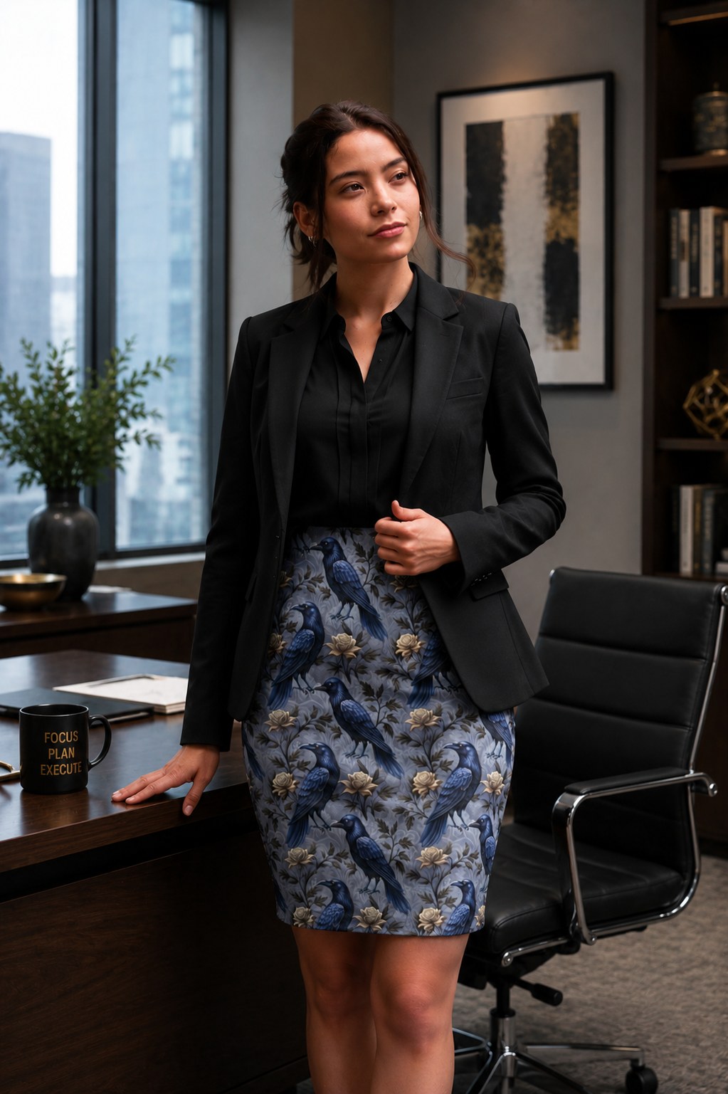 Women's Raven Print Pencil Skirt