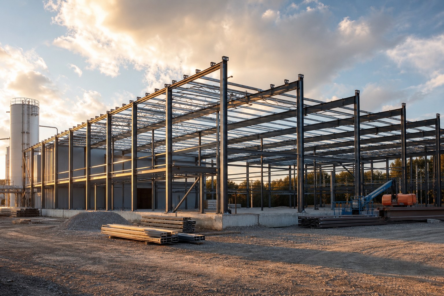 Steel frame under construction for a future hospitality space