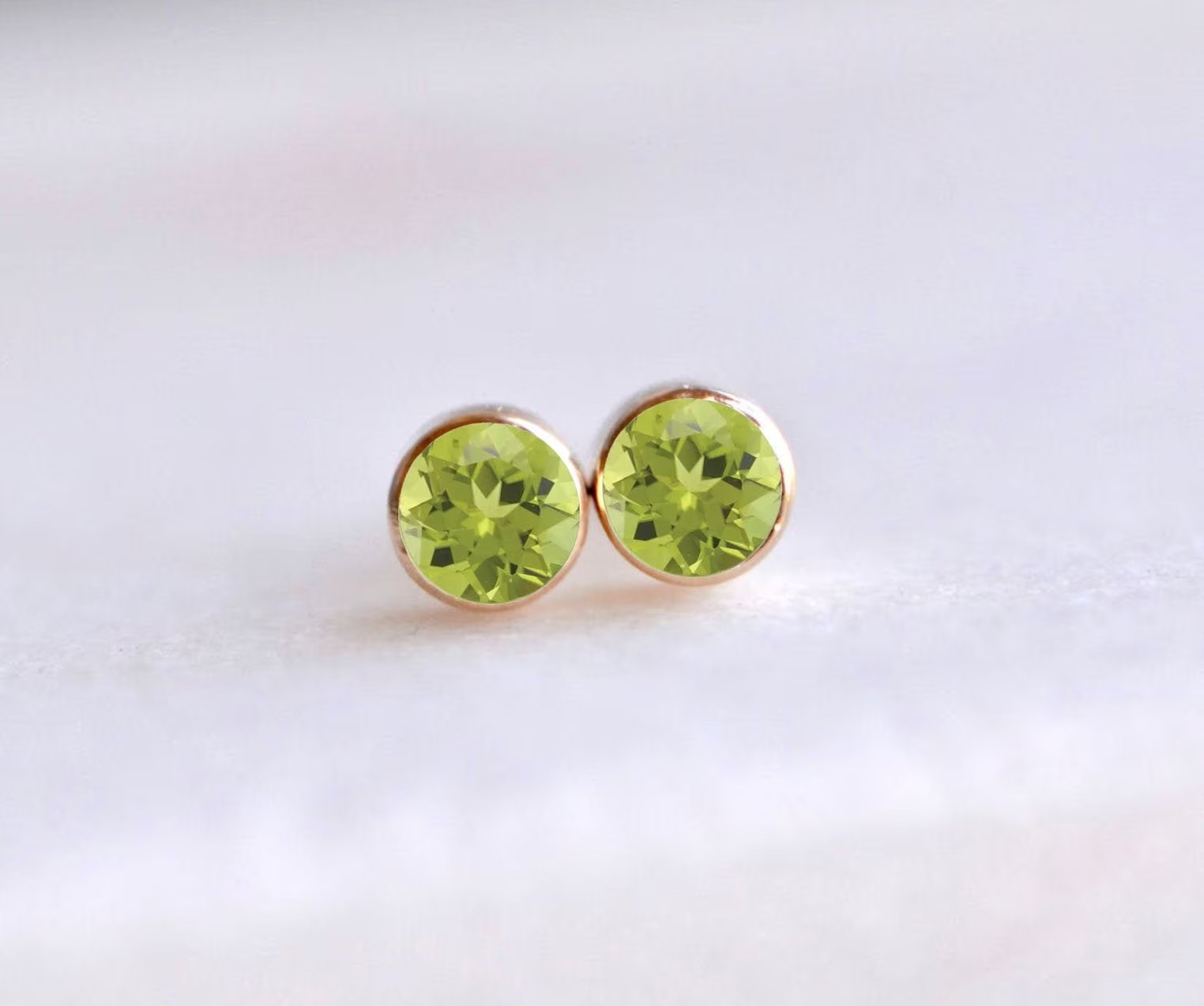 Dainty Peridot Stud Earrings Solid 14kt Gold : August Birthstone Studs