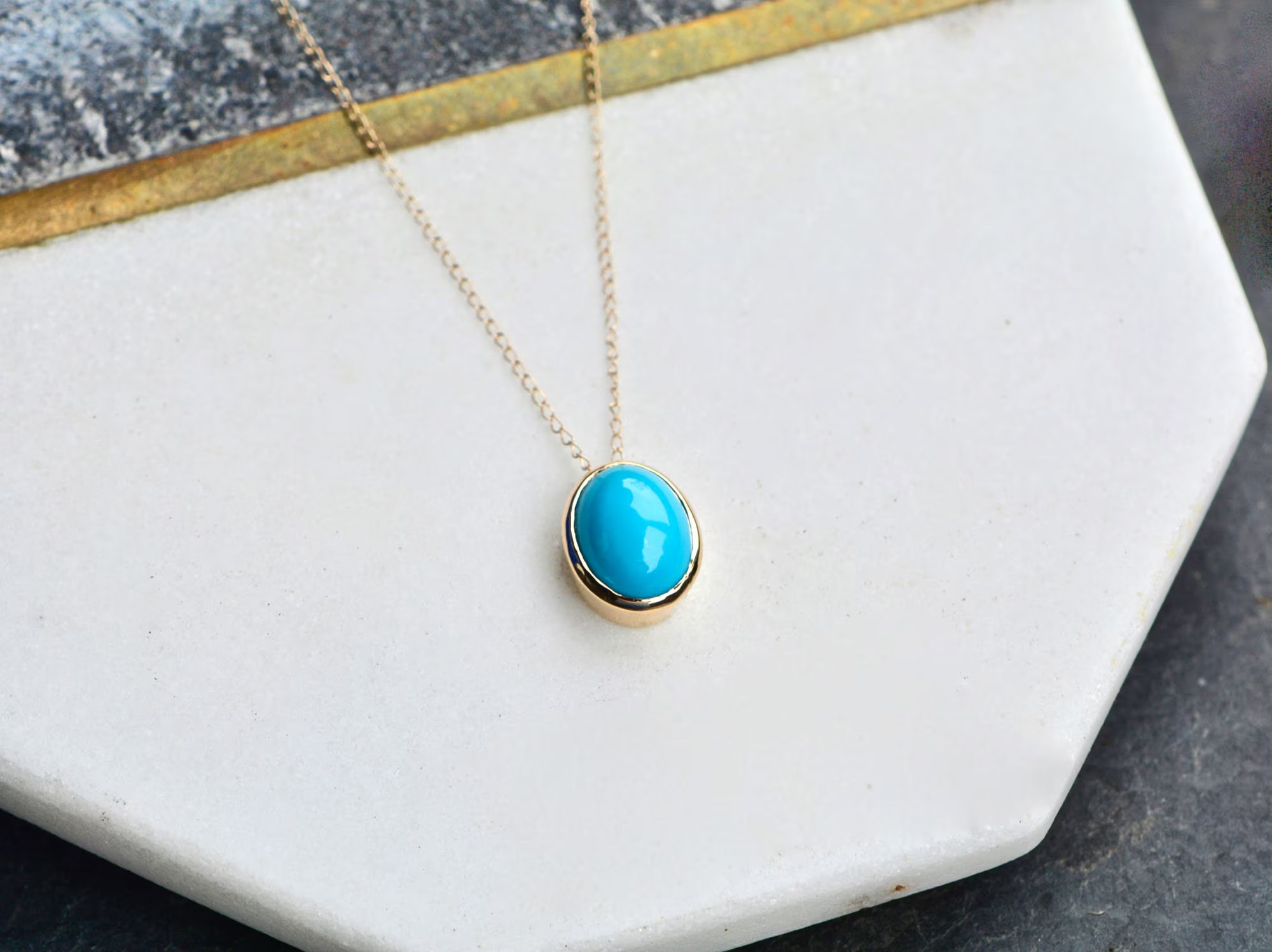 Turquoise Pendant Necklace 14k Gold, Sleeping Beauty Turquoise Jewelry, Blue Turquoise Necklace, Birthday Gift, December Birthstone Necklace
