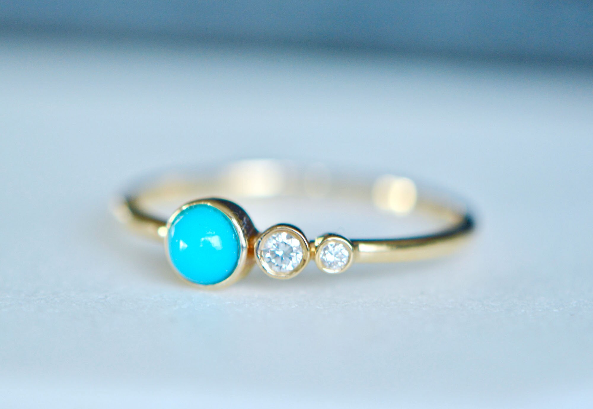 Turquoise Diamond Ring Stacking Ring 14k Gold : December April Birthstone Jewelry, detail view