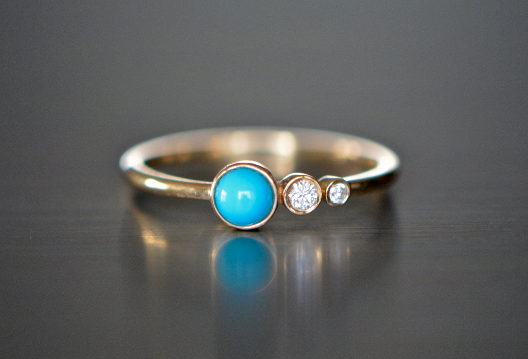 Turquoise Diamond Ring Stacking Ring 14k Gold : December April Birthstone Jewelry
