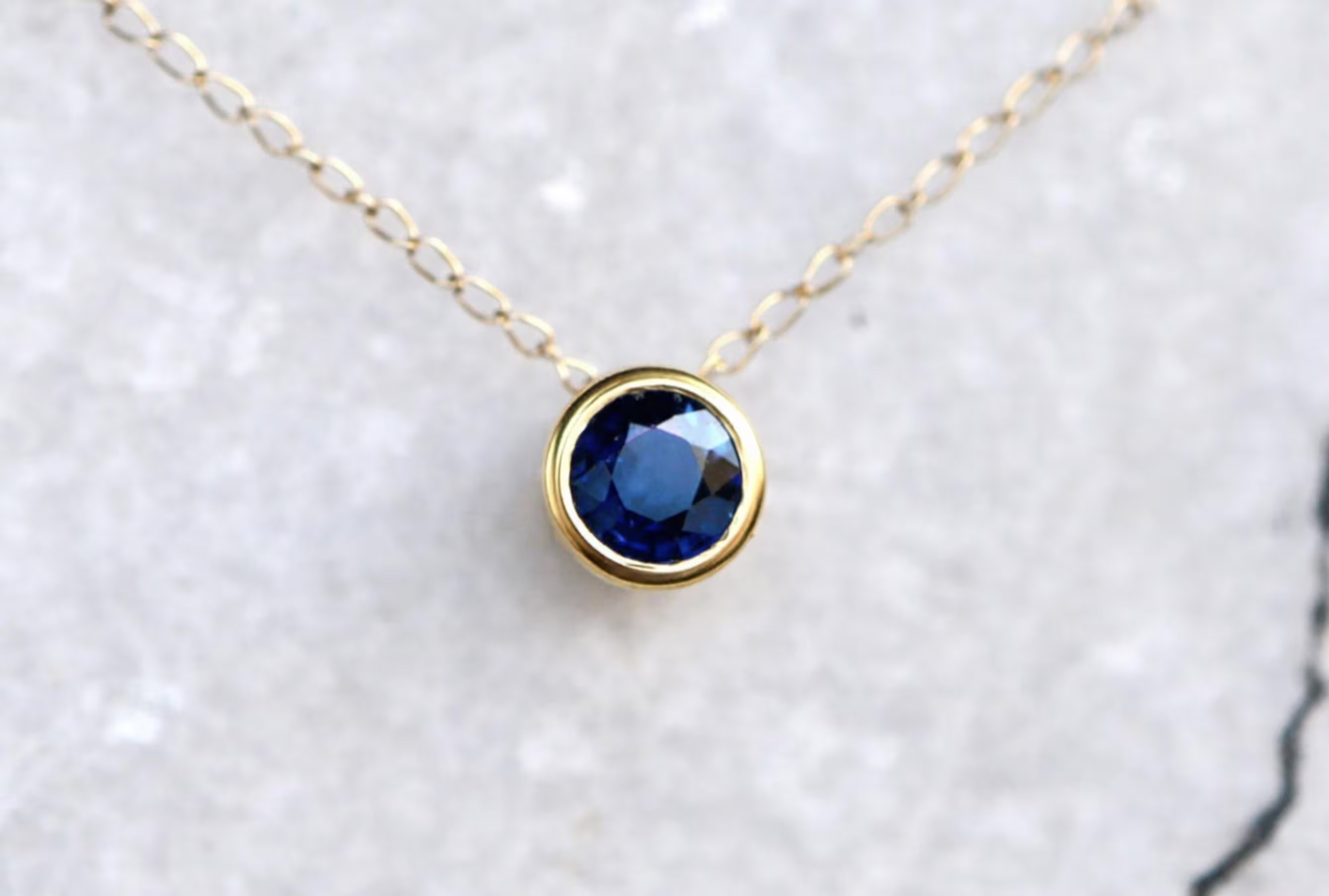 Sapphire Solitaire Slide Necklace Solid 14k Gold : September Birthstone Jewelry