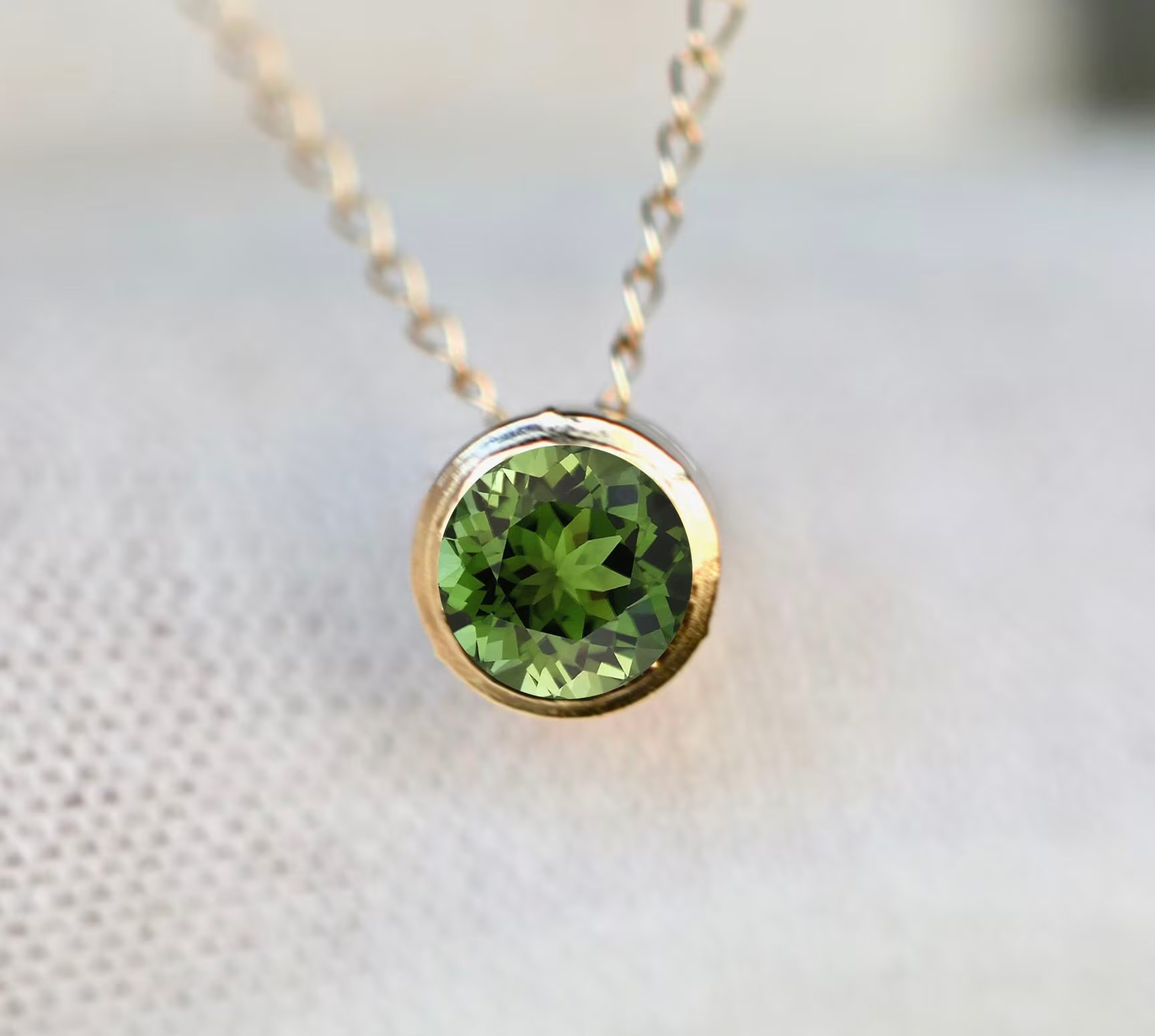 Green Tourmaline Solitaire Slide Necklace 14k Gold : October Birthstone Minimalist Pendant