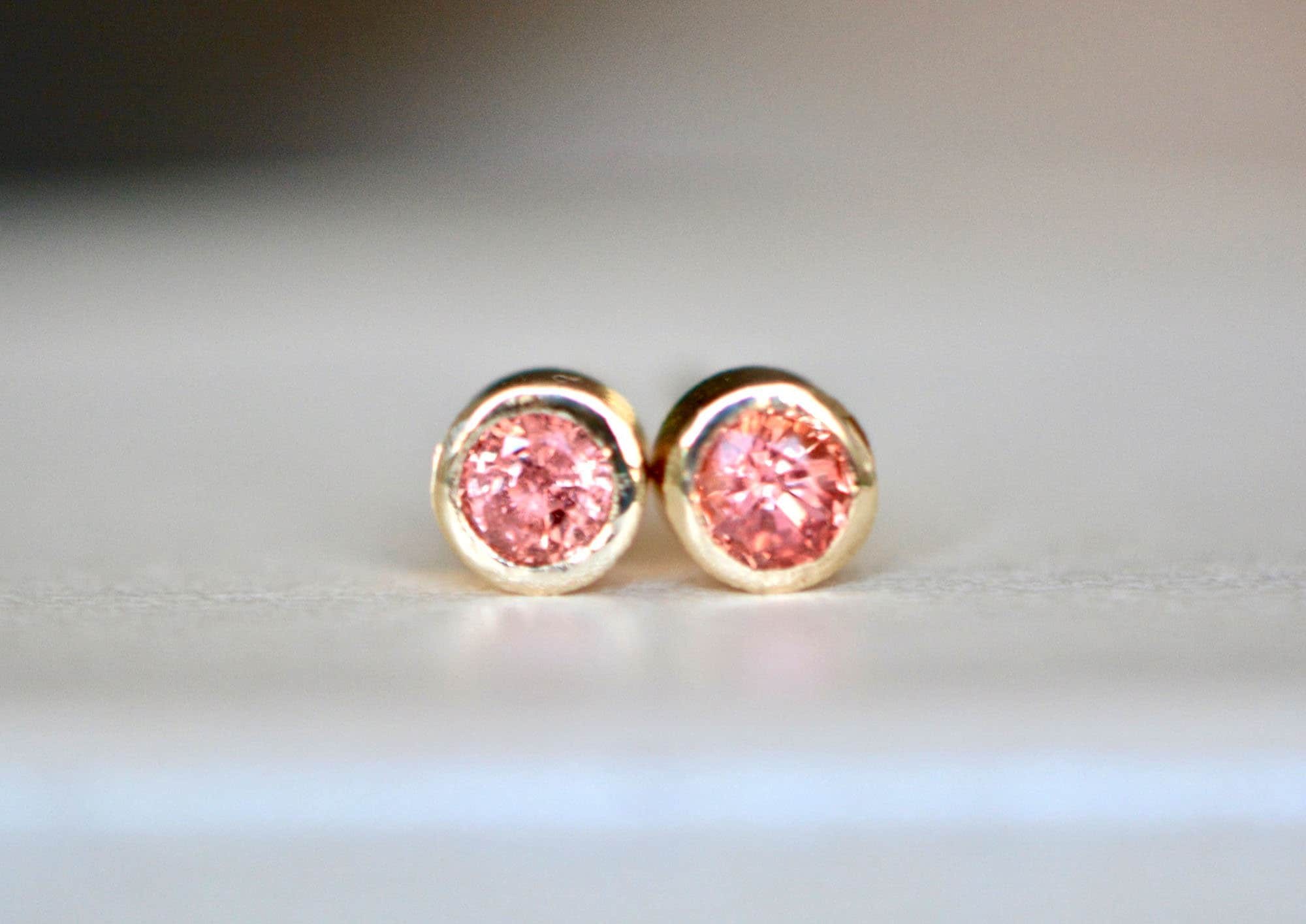 14kt Gold Padparadscha Sapphire Stud Earrings : September Birthstone Jewelry
