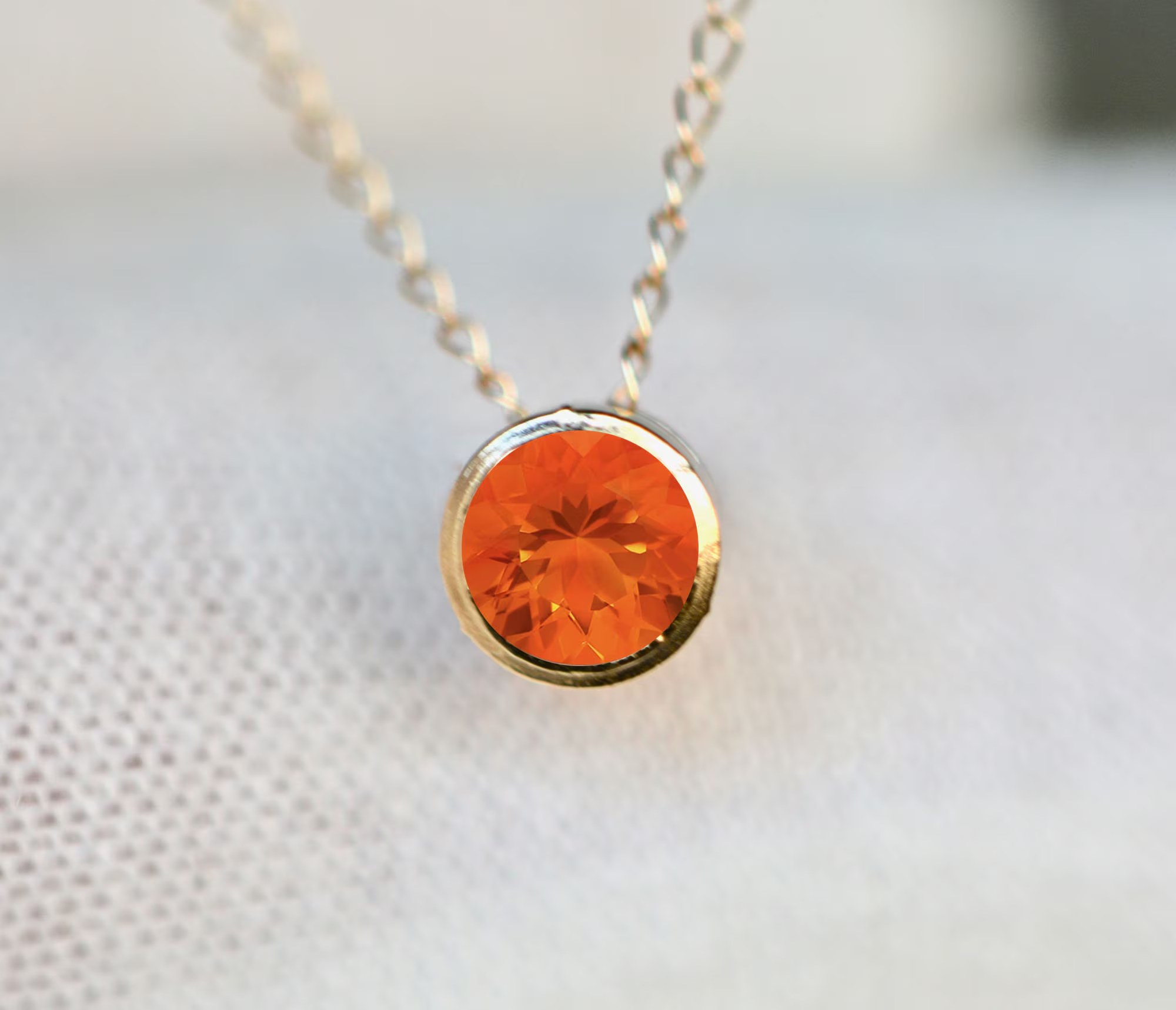 Fire Opal Solitaire Round Slide Necklace 14k Gold : October Birthstone Pendant