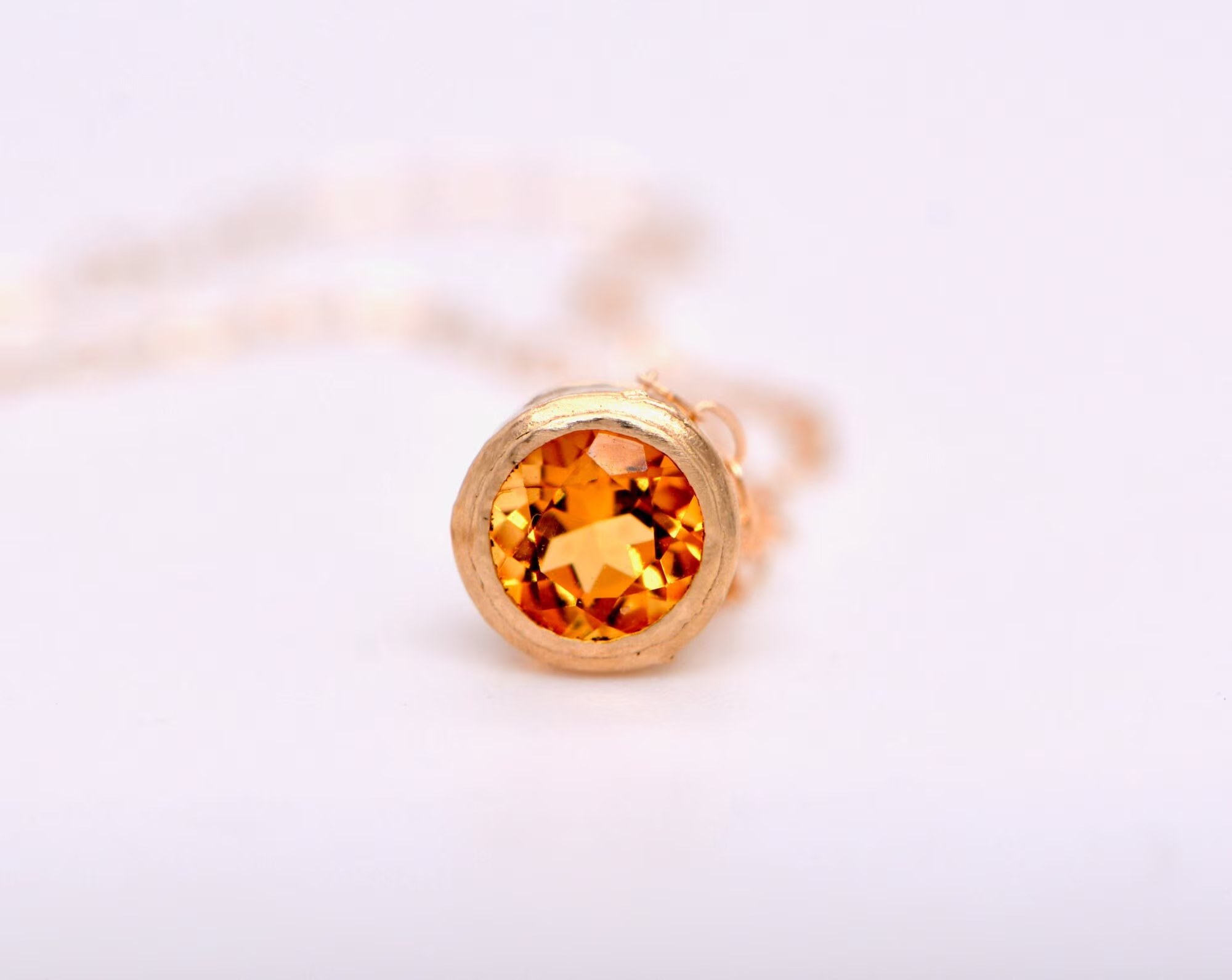 Citrine AAA Natural Bezel Set Slide Pendant Solid 14k Gold : November Birthstone Necklace for Women