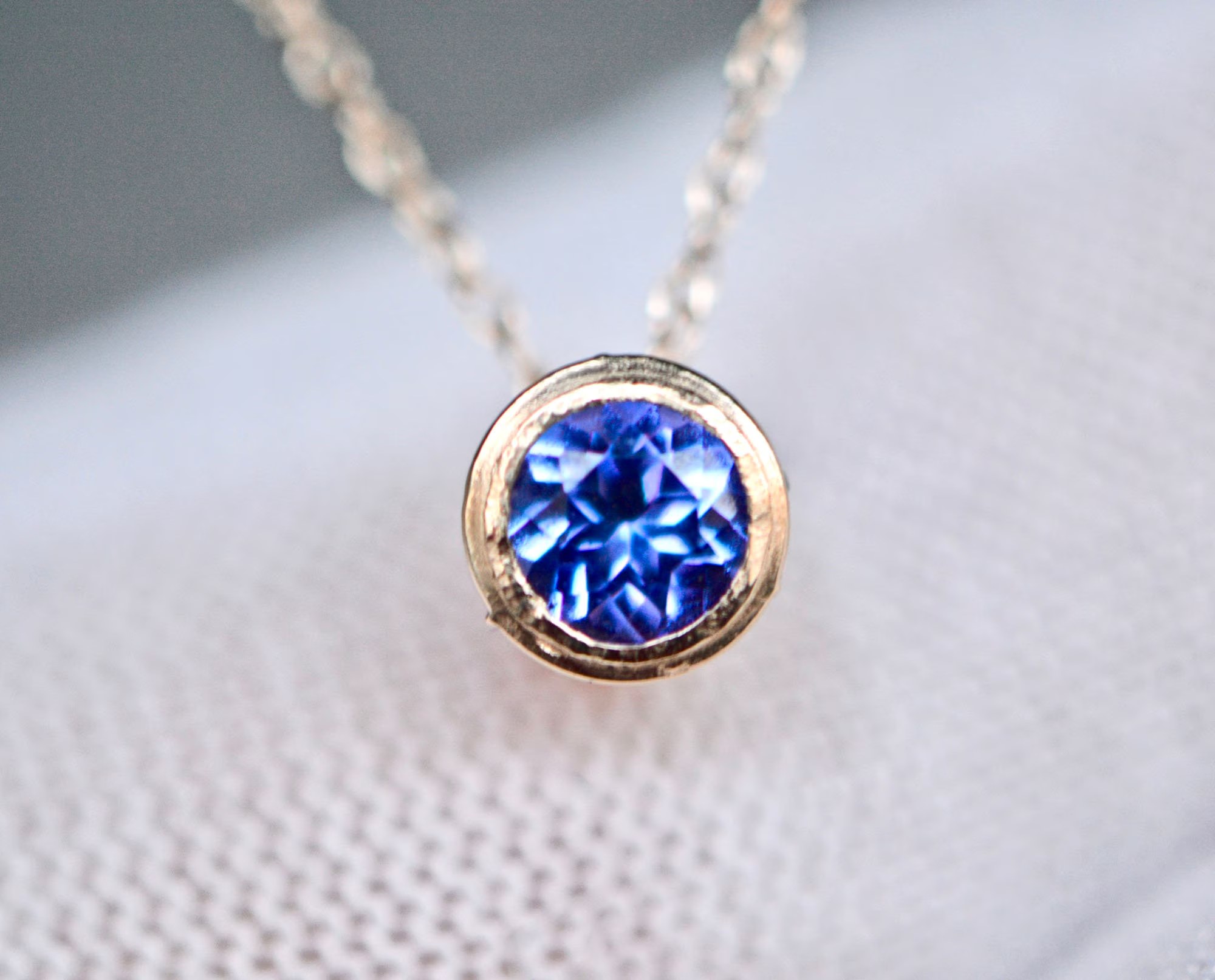 Tanzanite AAA Natural Solitaire Slide Necklace: 14k Gold December Birthstone