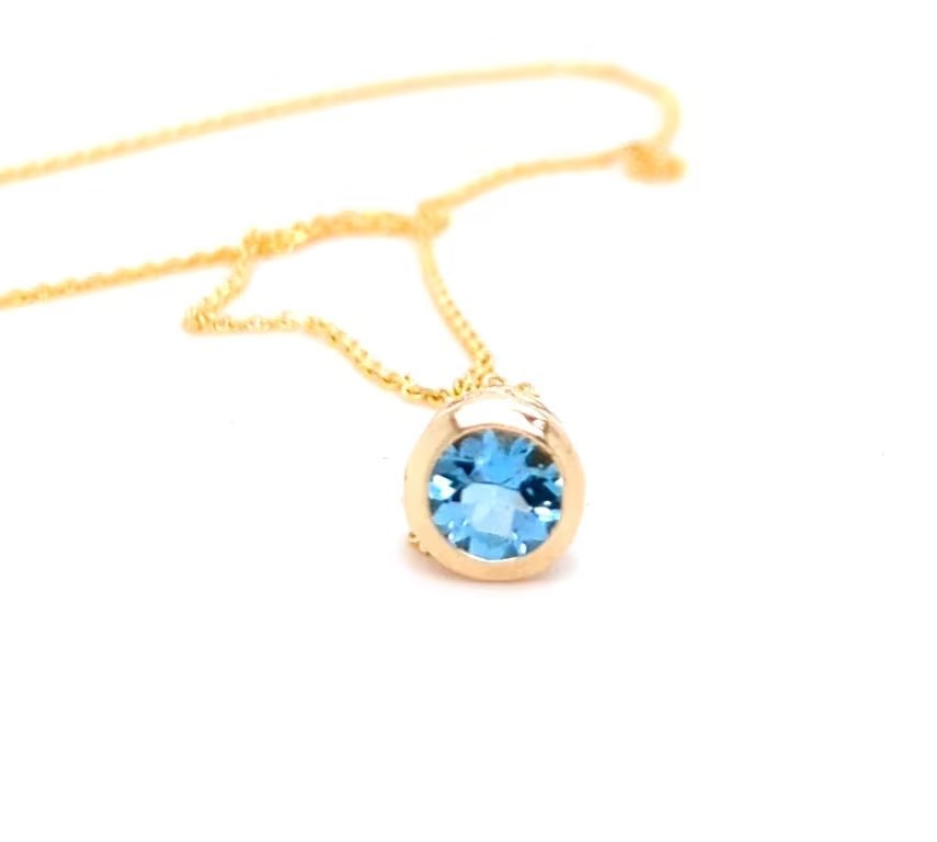 Natural Aquamarine 1 CT Solitaire Slide Necklace 14k Gold : March Birthstone Pendant
