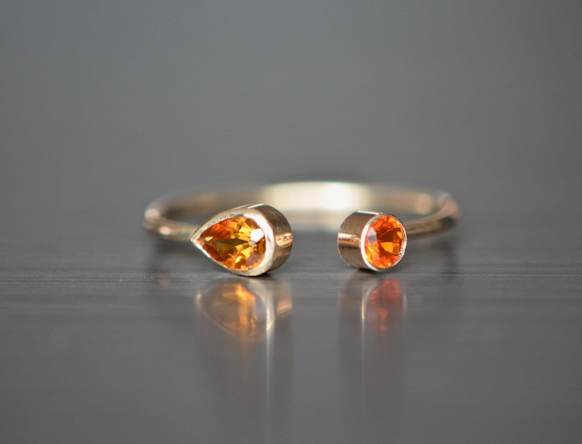 Citrine & Fire Opal 14k Gold Ring: Minimalist Stackable Ring with October November Birthstone