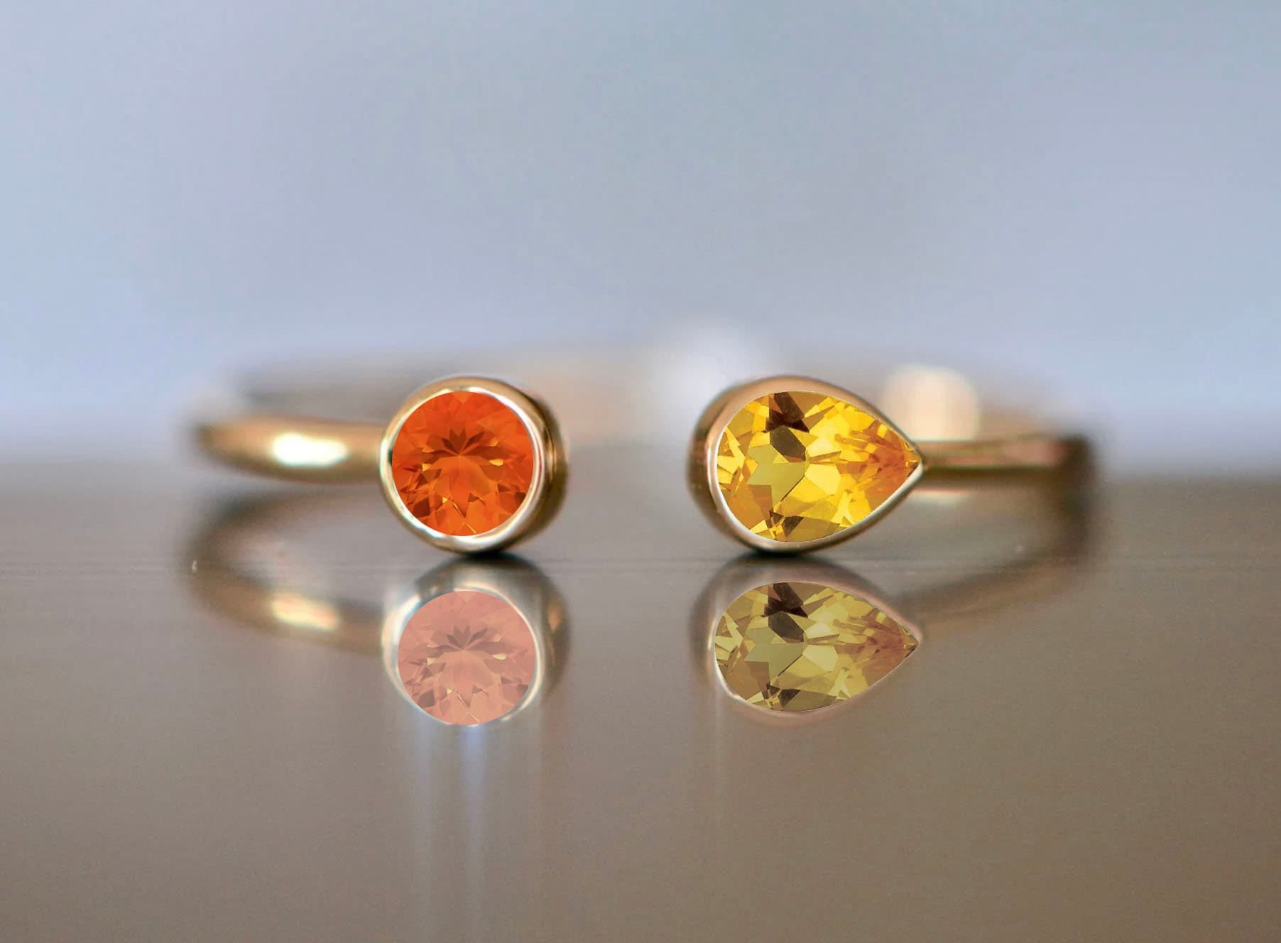 Citrine & Fire Opal 14k Gold Ring: Minimalist Stackable Ring with October November Birthstone, detail view
