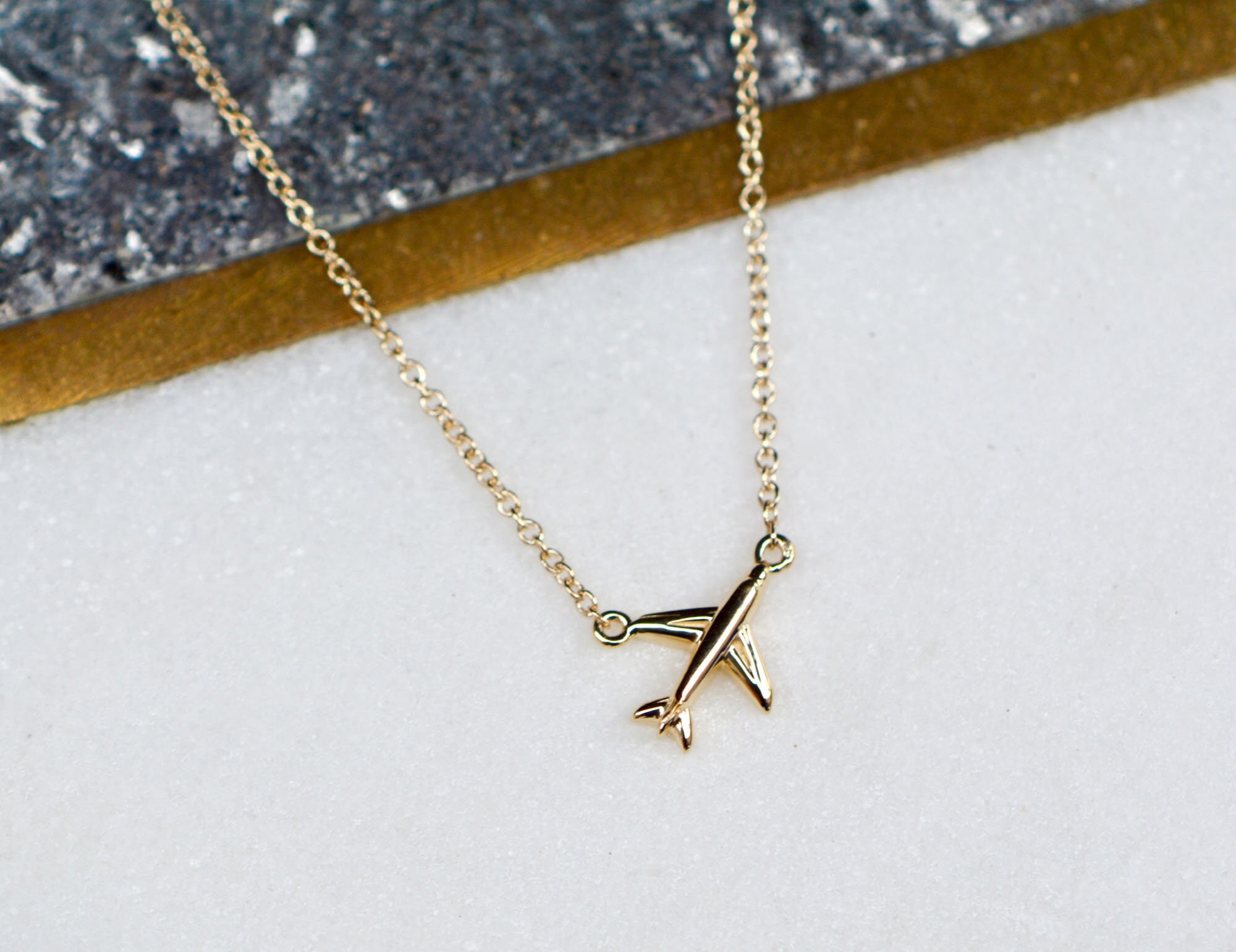 Airplane Necklace 14k Gold, Aviation Jewelry, Aeroplane Necklace, Gift for Pilot, Gift for Air Hostess, Gift for Flight Attendant, detail view