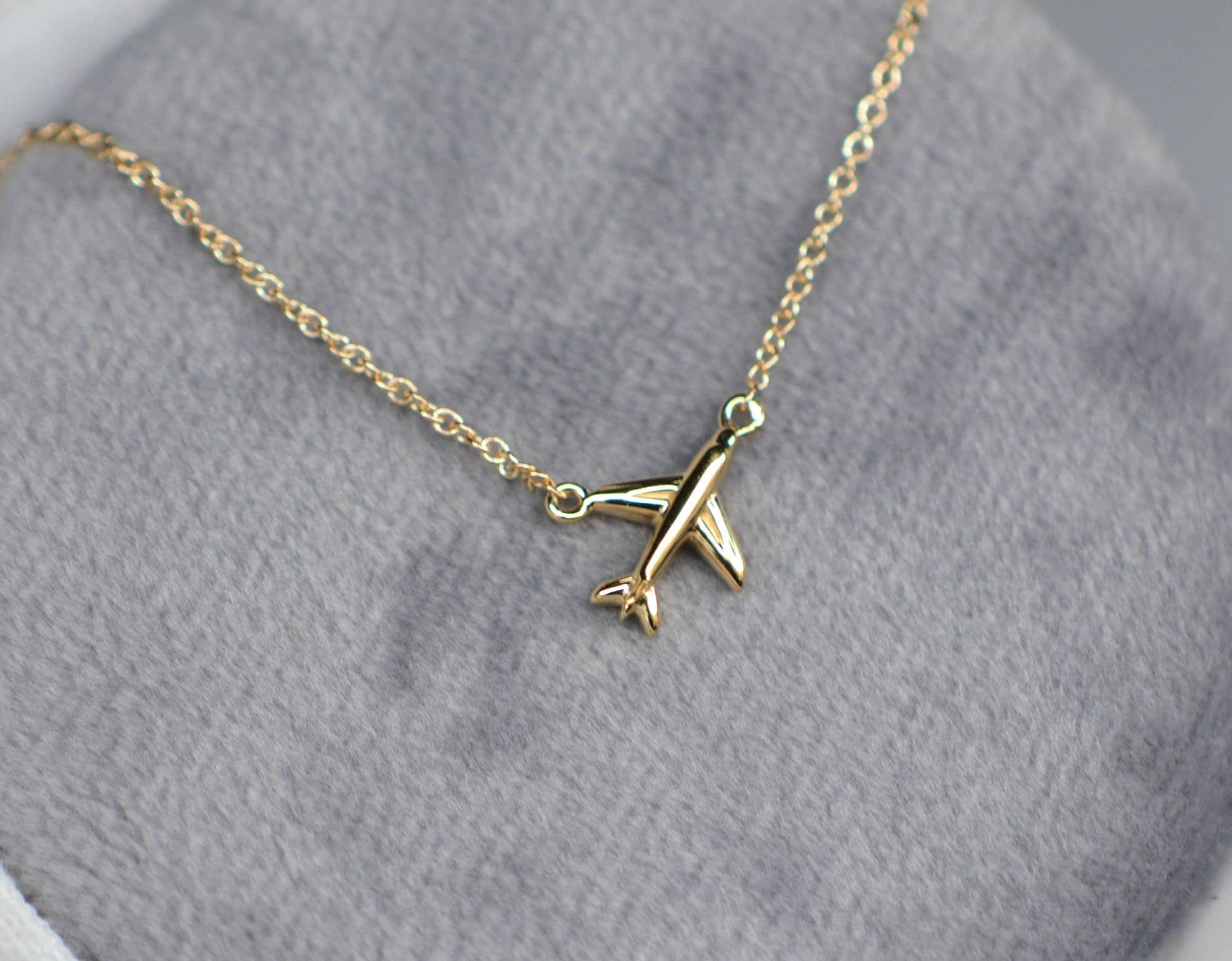 Airplane Necklace 14k Gold, Aviation Jewelry, Aeroplane Necklace, Gift for Pilot, Gift for Air Hostess, Gift for Flight Attendant